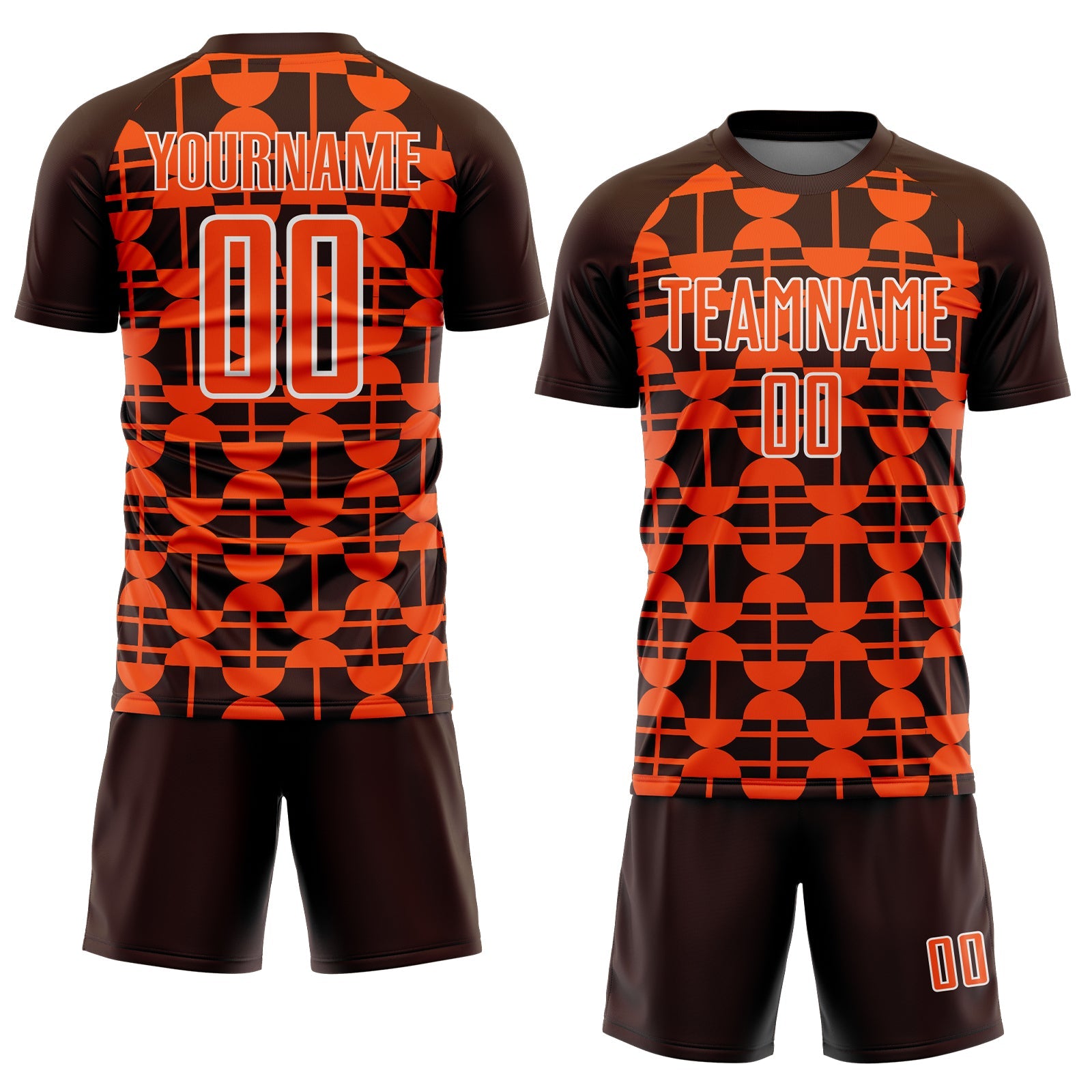 Custom Brown Orange-White Geometric Shapes Sports Sublimation Soccer Uniform Jersey view 2