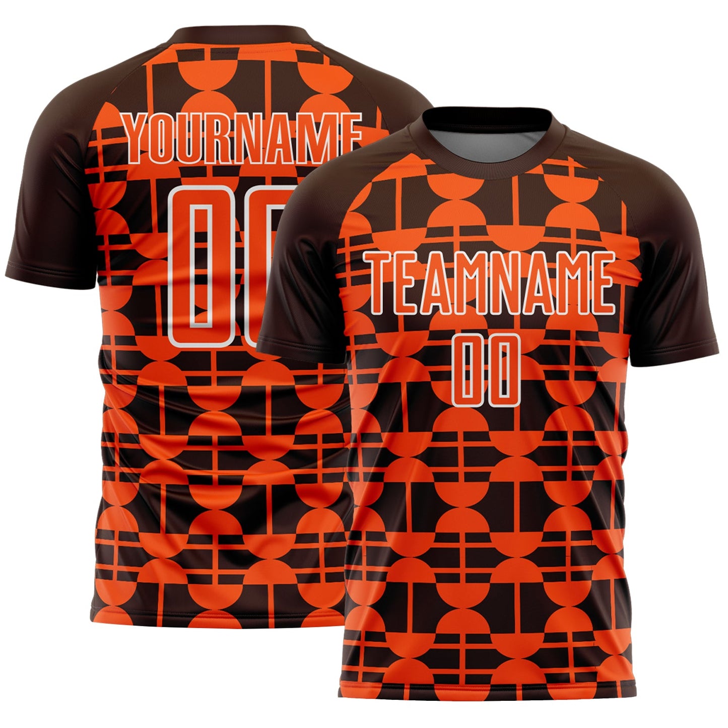 Custom Brown Orange-White Geometric Shapes Sports Sublimation Soccer Uniform Jersey - Main View