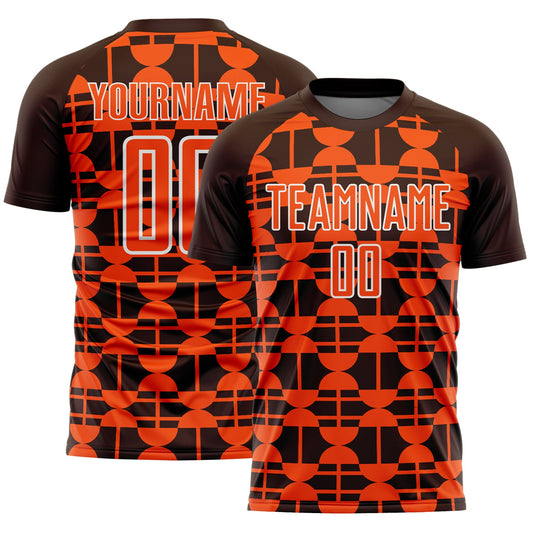 Custom Brown Orange-White Geometric Shapes Sports Sublimation Soccer Uniform Jersey - Main View