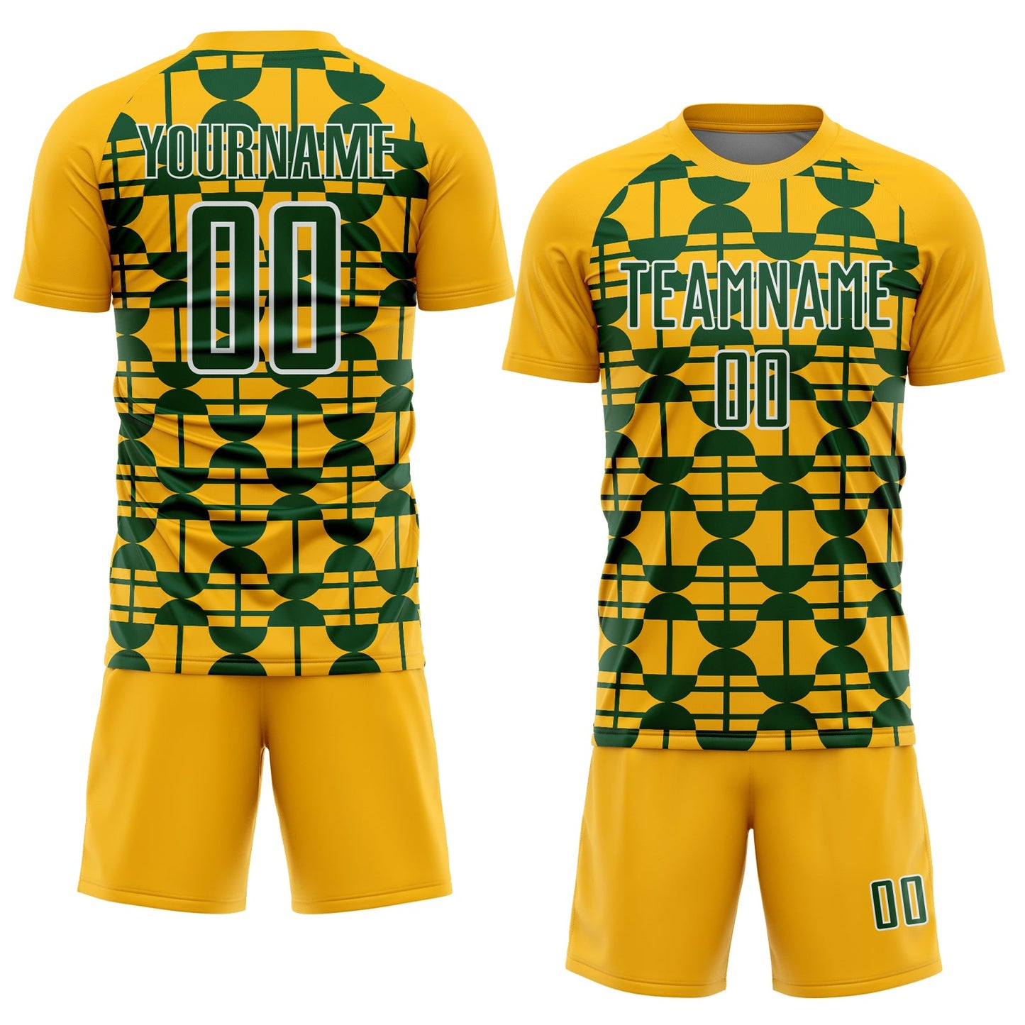 Custom Gold Green-White Geometric Shapes Sports Sublimation Soccer Uniform Jersey view 2
