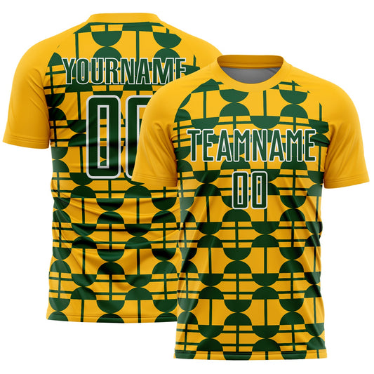 Custom Gold Green-White Geometric Shapes Sports Sublimation Soccer Uniform Jersey - Main View