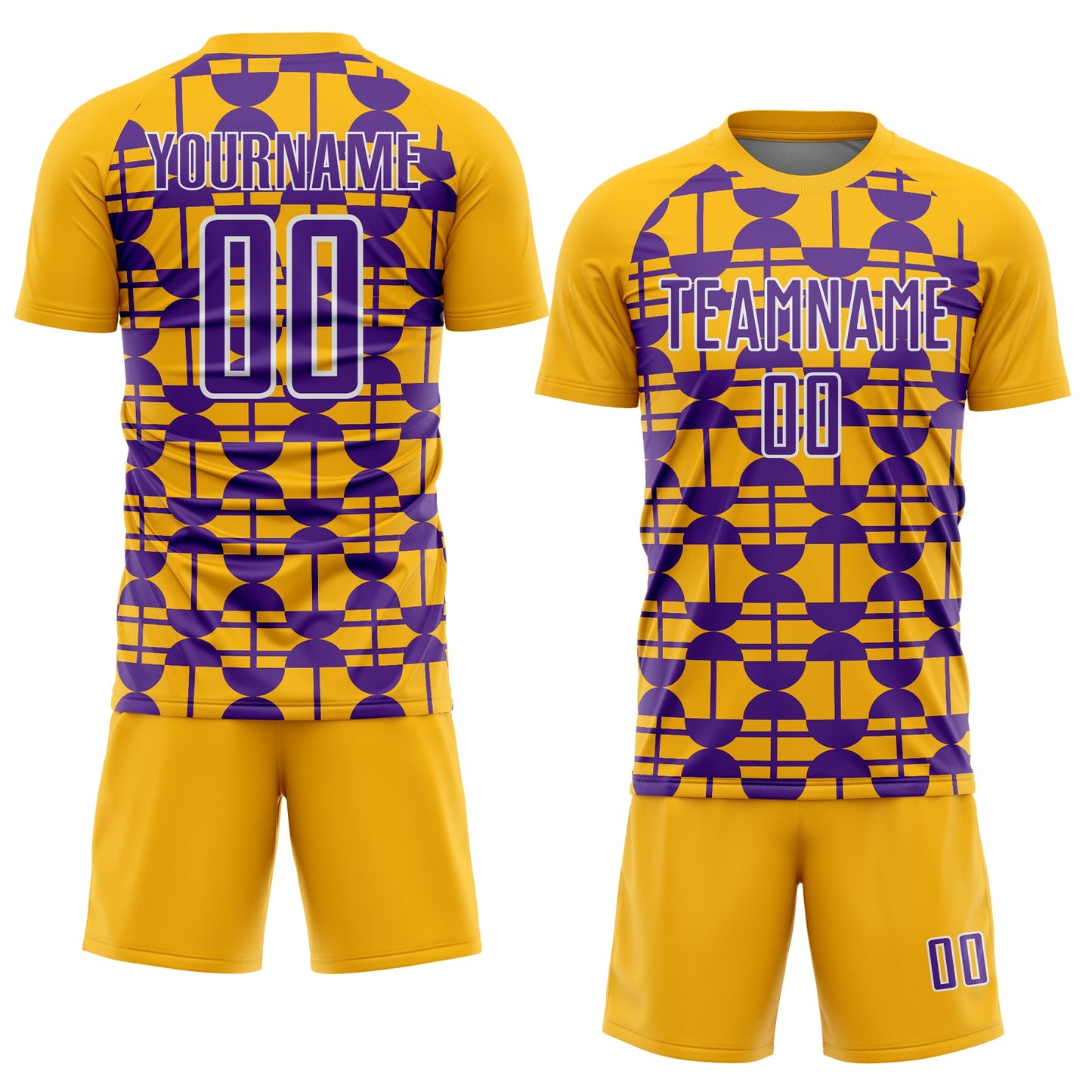 Custom Gold Purple-White Geometric Shapes Sports Sublimation Soccer Uniform Jersey view 2