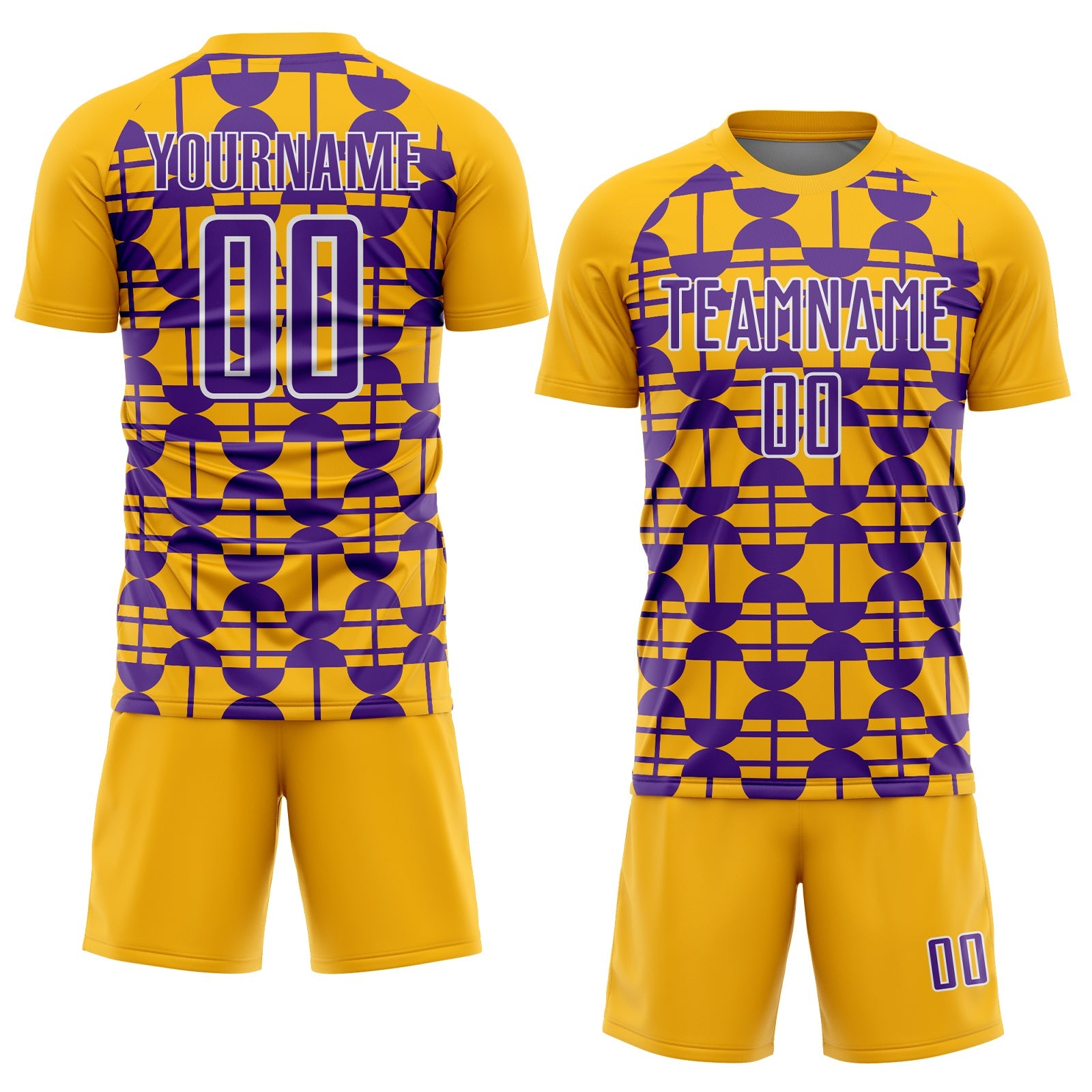 Custom Gold Purple-White Geometric Shapes Sports Sublimation Soccer Uniform Jersey view 2