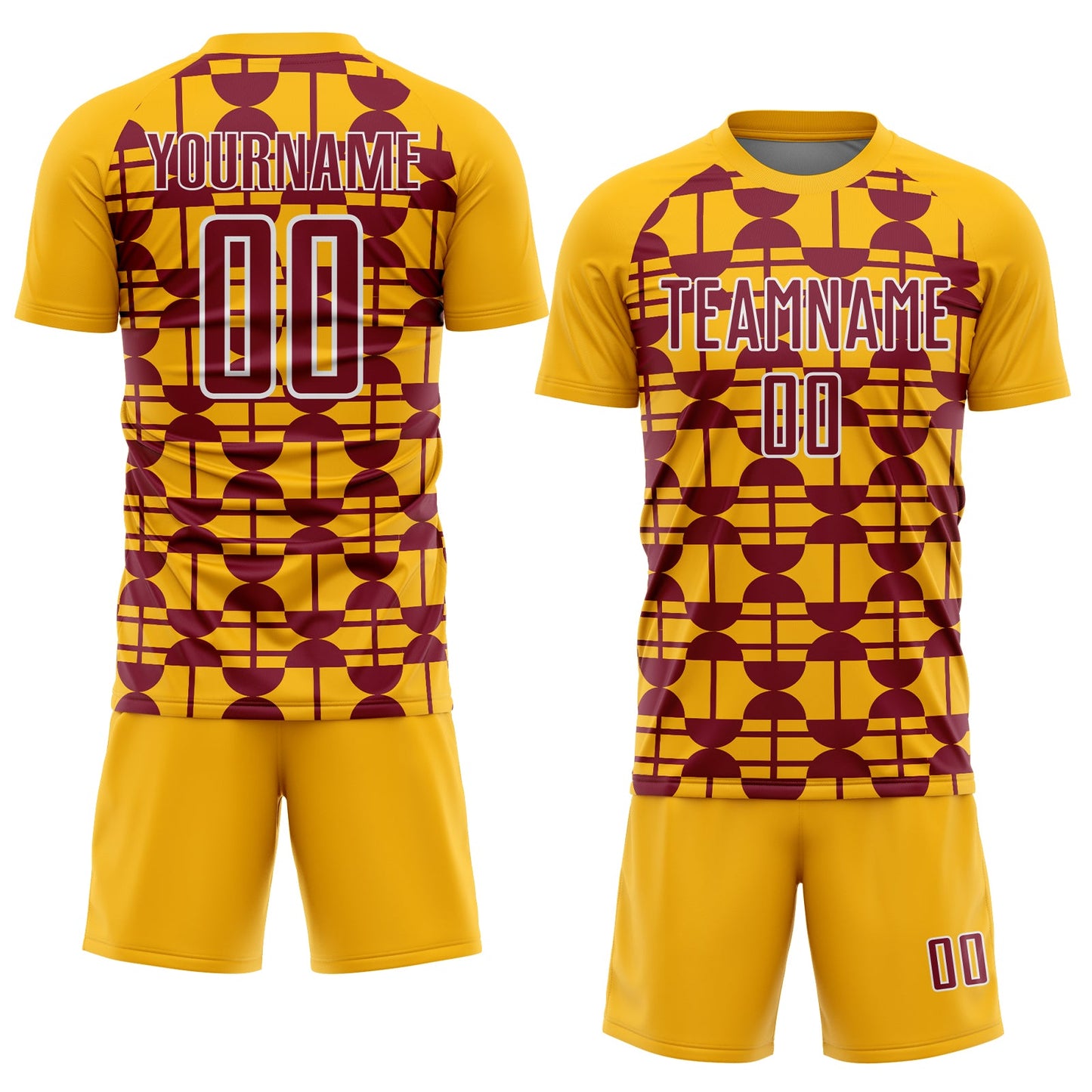 Custom Gold Crimson-White Geometric Shapes Sports Sublimation Soccer Uniform Jersey view 2