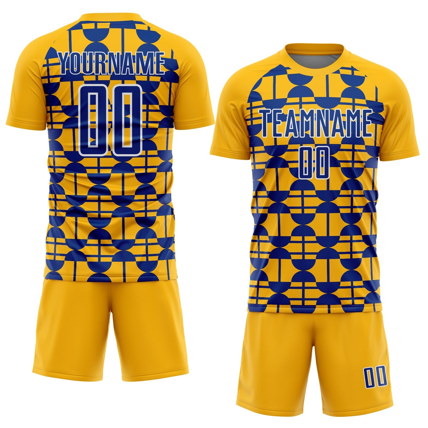 Custom Gold Royal-White Geometric Shapes Sports Sublimation Soccer Uniform Jersey view 2