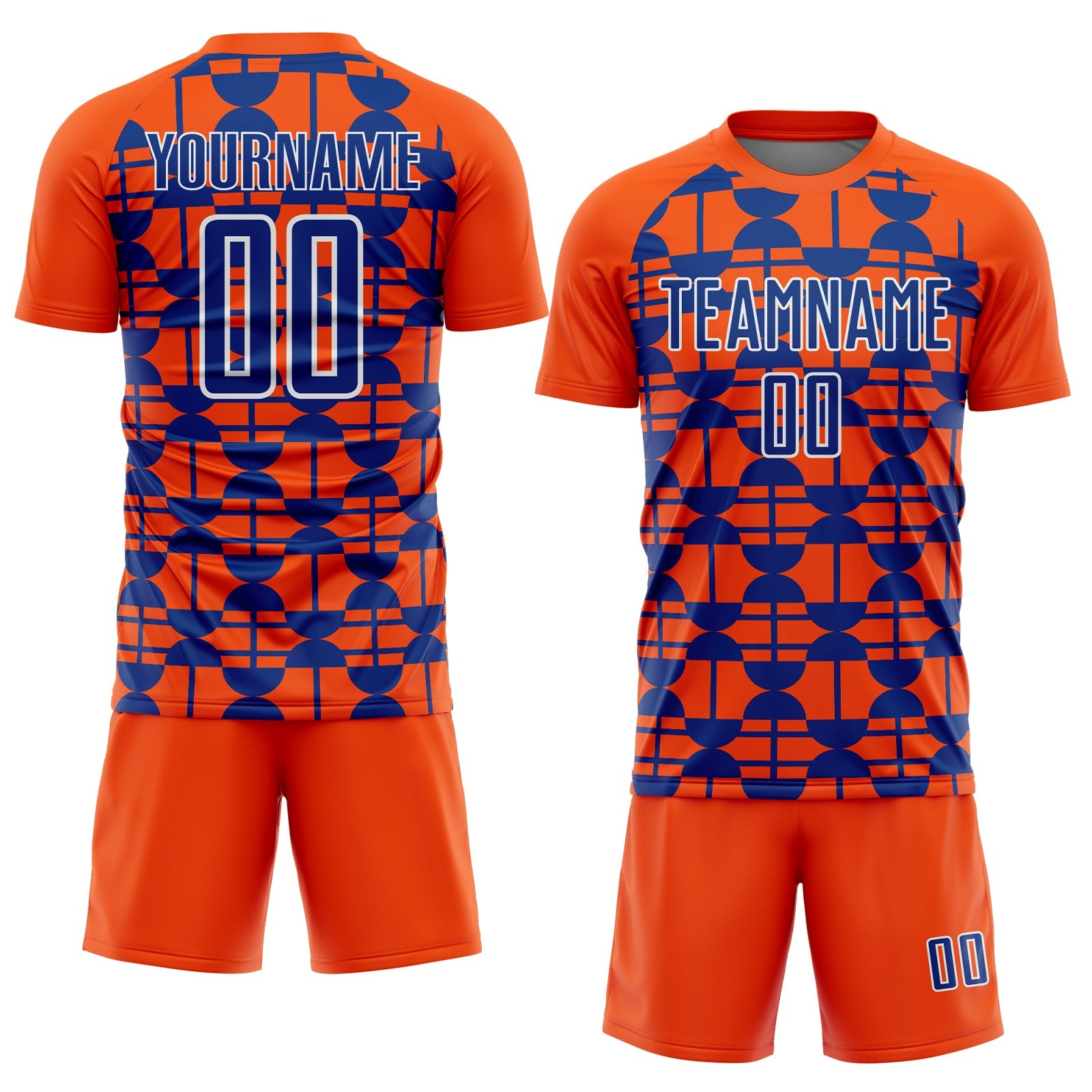 Custom Orange Royal-White Geometric Shapes Sports Sublimation Soccer Uniform Jersey view 2