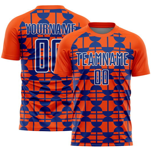 Custom Orange Royal-White Geometric Shapes Sports Sublimation Soccer Uniform Jersey - Main View