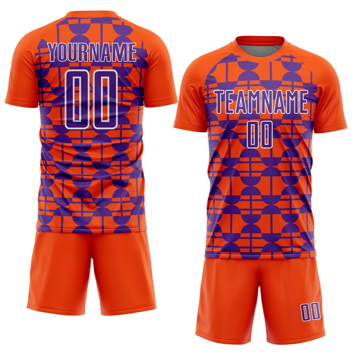 Custom Orange Purple-White Geometric Shapes Sports Sublimation Soccer Uniform Jersey view 2