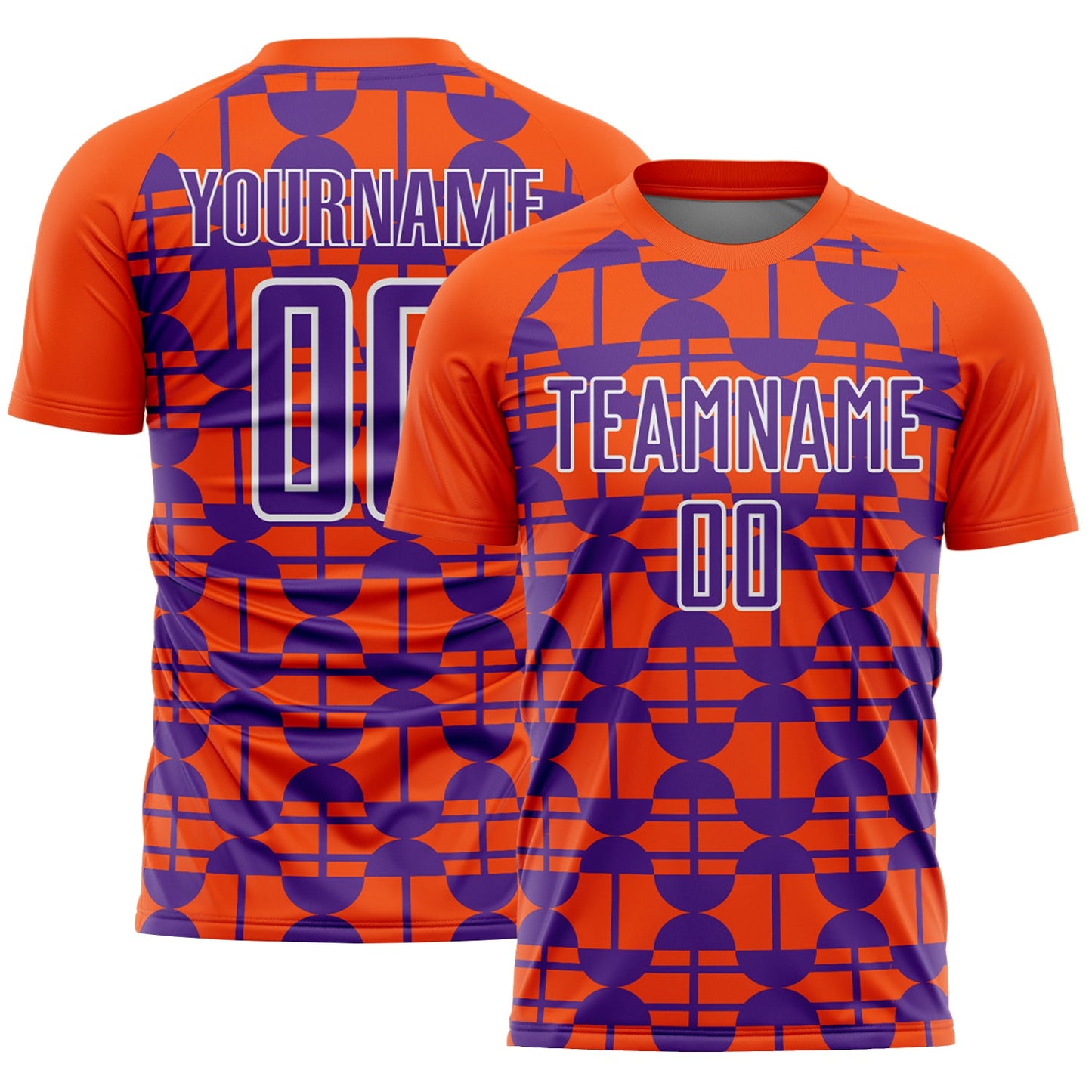 Custom Orange Purple-White Geometric Shapes Sports Sublimation Soccer Uniform Jersey - Main View