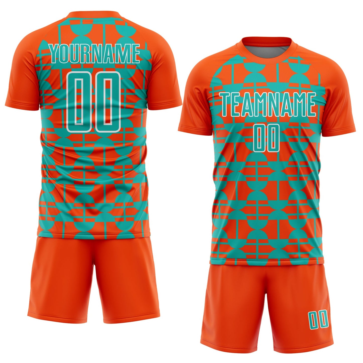 Custom Orange Aqua-White Geometric Shapes Sports Sublimation Soccer Uniform Jersey view 2