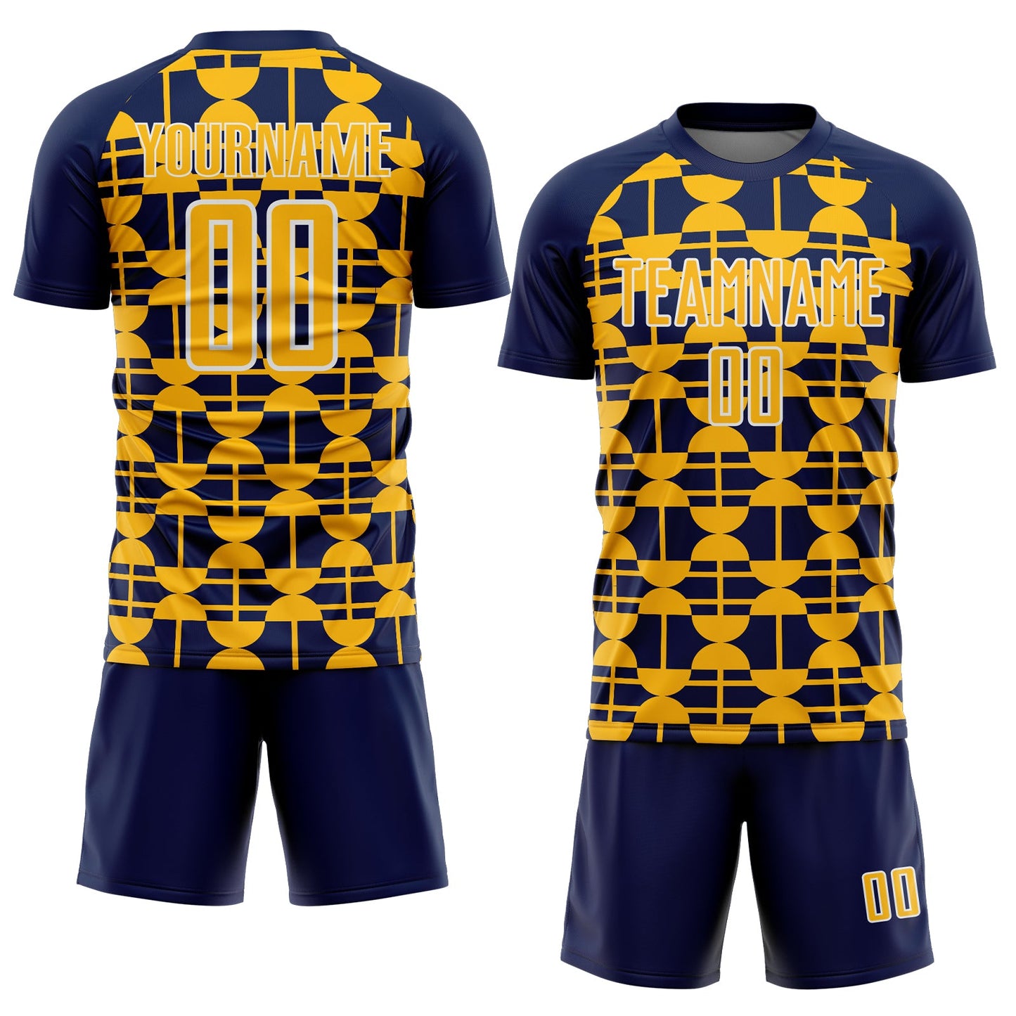 Custom Navy Gold-White Geometric Shapes Sports Sublimation Soccer Uniform Jersey view 2