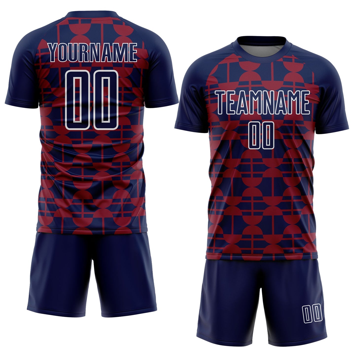 Custom Navy Crimson-White Geometric Shapes Sports Sublimation Soccer Uniform Jersey view 2