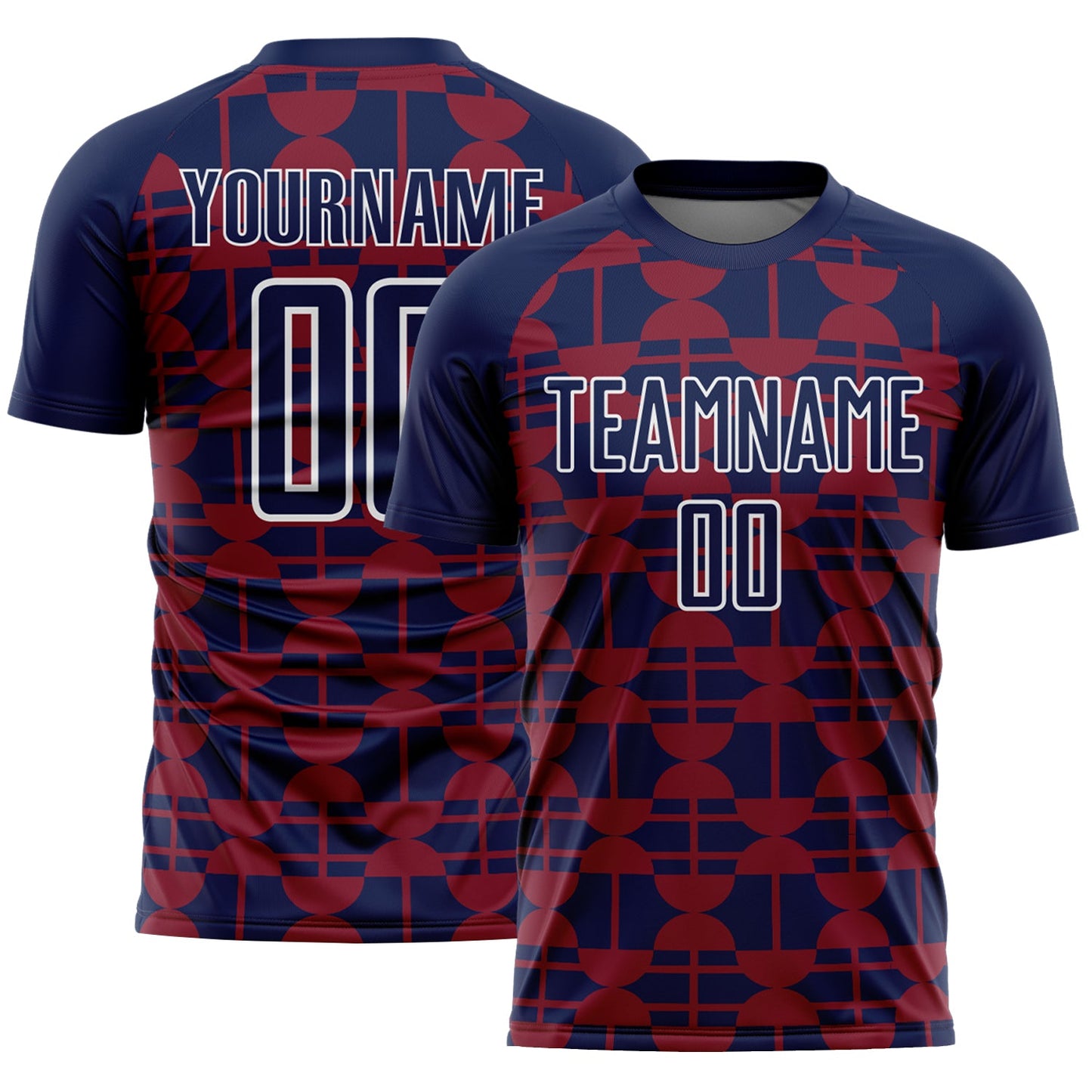 Custom Navy Crimson-White Geometric Shapes Sports Sublimation Soccer Uniform Jersey - Main View