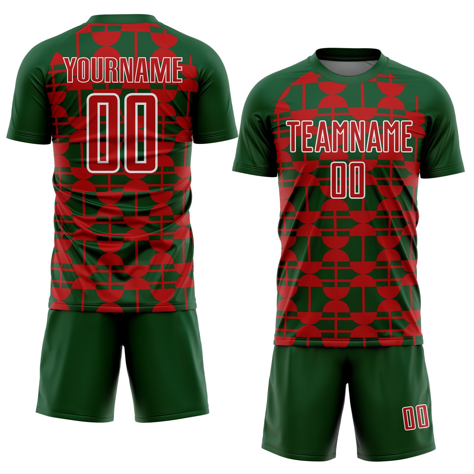 Custom Green Red-White Geometric Shapes Sports Sublimation Soccer Uniform Jersey view 2