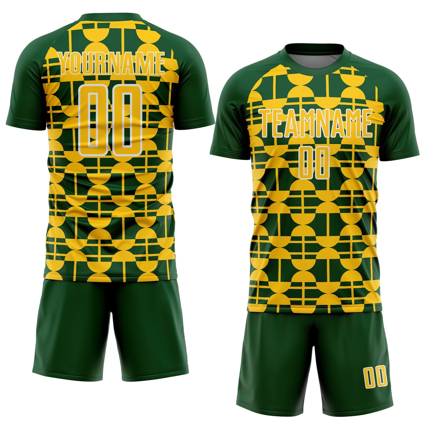 Custom Green Yellow-White Geometric Shapes Sports Sublimation Soccer Uniform Jersey view 2