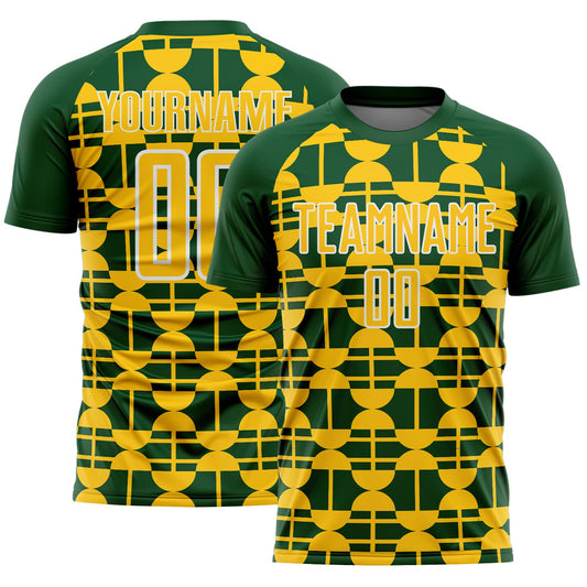 Custom Green Yellow-White Geometric Shapes Sports Sublimation Soccer Uniform Jersey - Main View