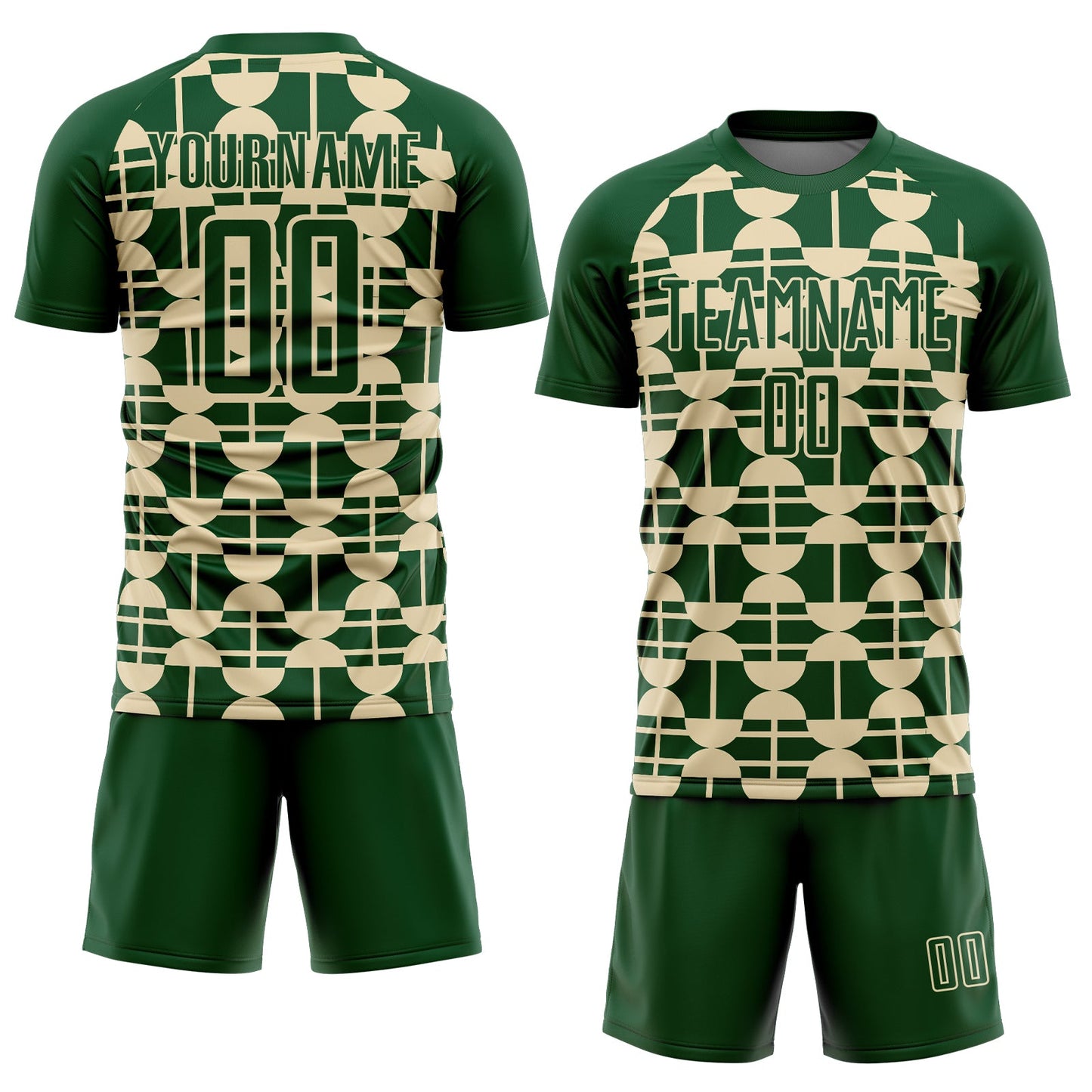 Custom Green Cream Geometric Shapes Sports Sublimation Soccer Uniform Jersey view 2