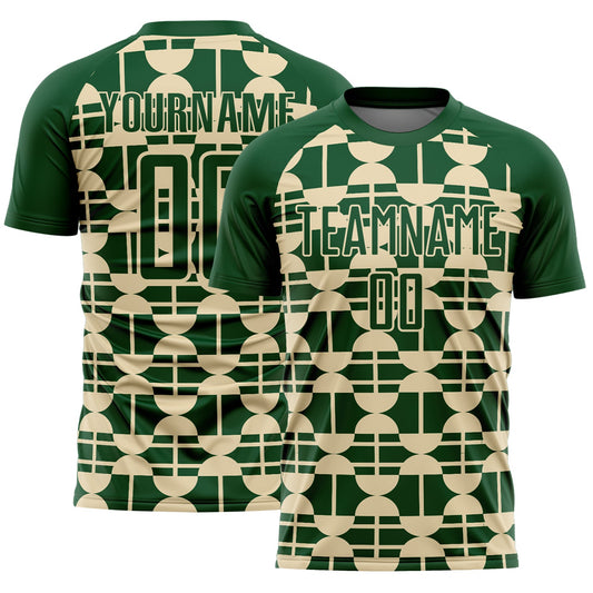 Custom Green Cream Geometric Shapes Sports Sublimation Soccer Uniform Jersey - Main View