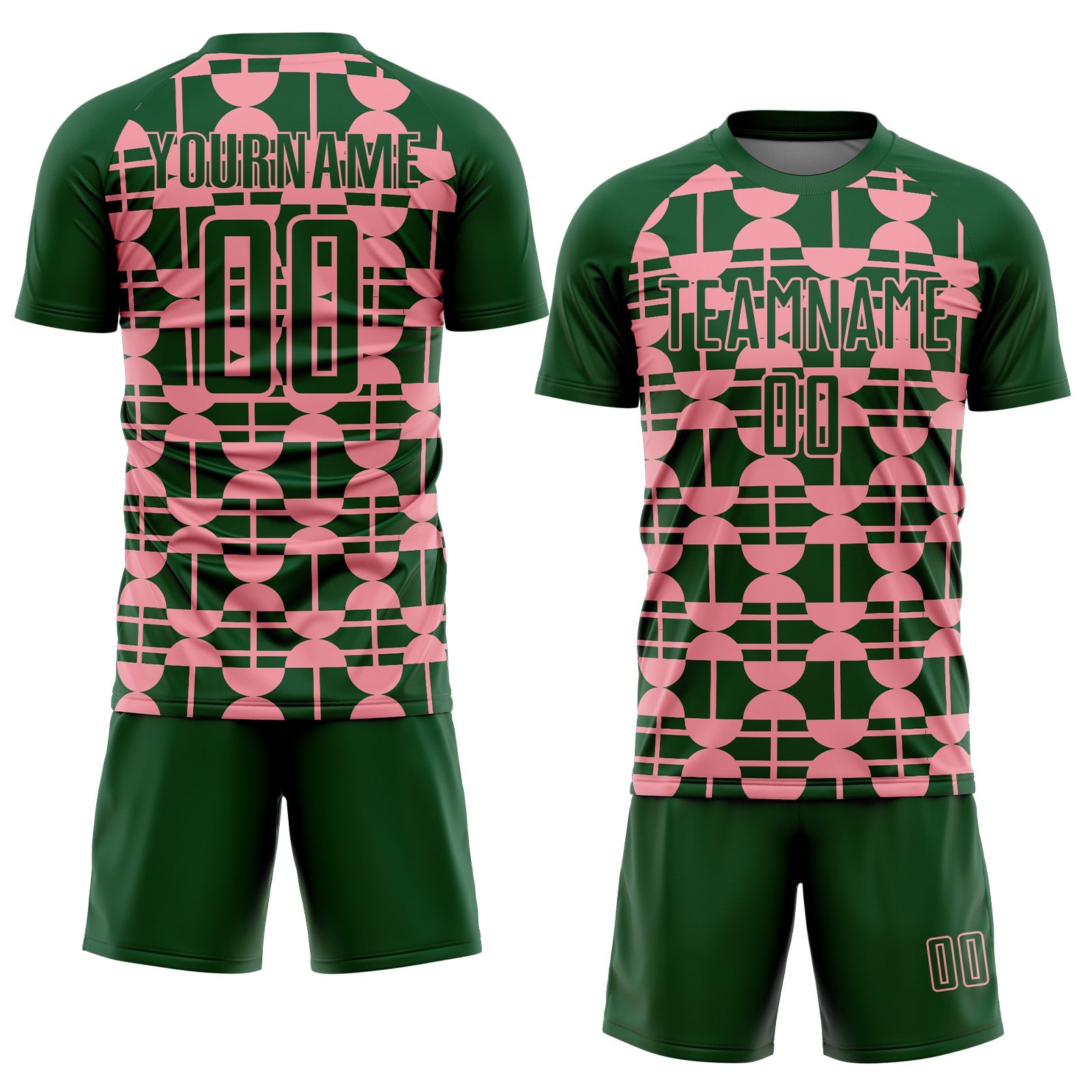 Custom Green Medium Pink Geometric Shapes Sports Sublimation Soccer Uniform Jersey view 2