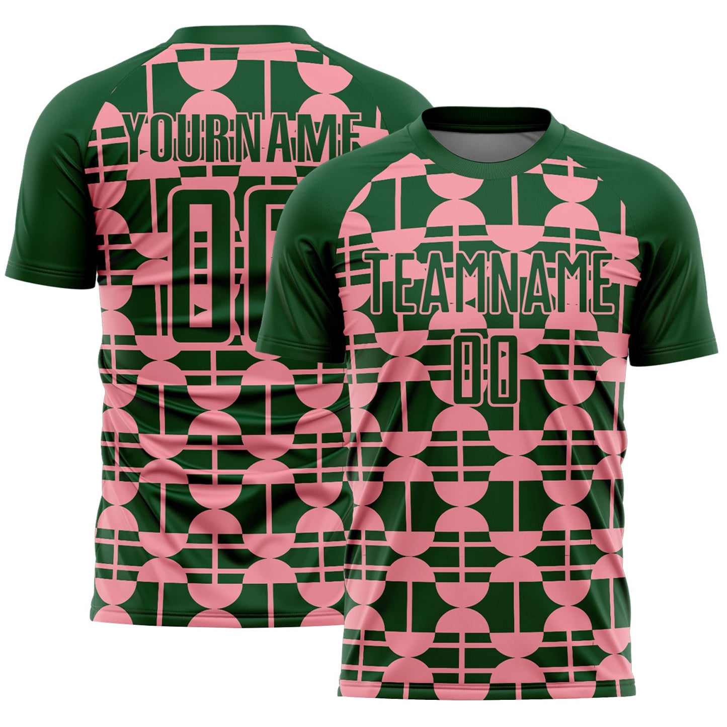 Custom Green Medium Pink Geometric Shapes Sports Sublimation Soccer Uniform Jersey - Main View