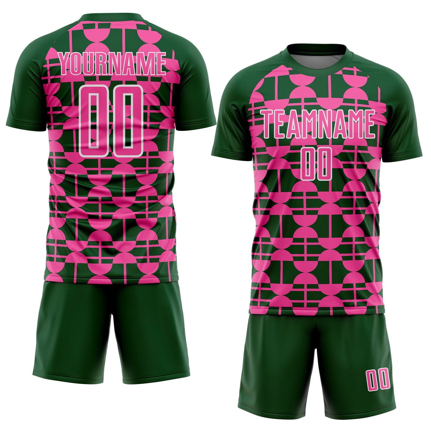 Custom Green Pink-White Geometric Shapes Sports Sublimation Soccer Uniform Jersey view 2