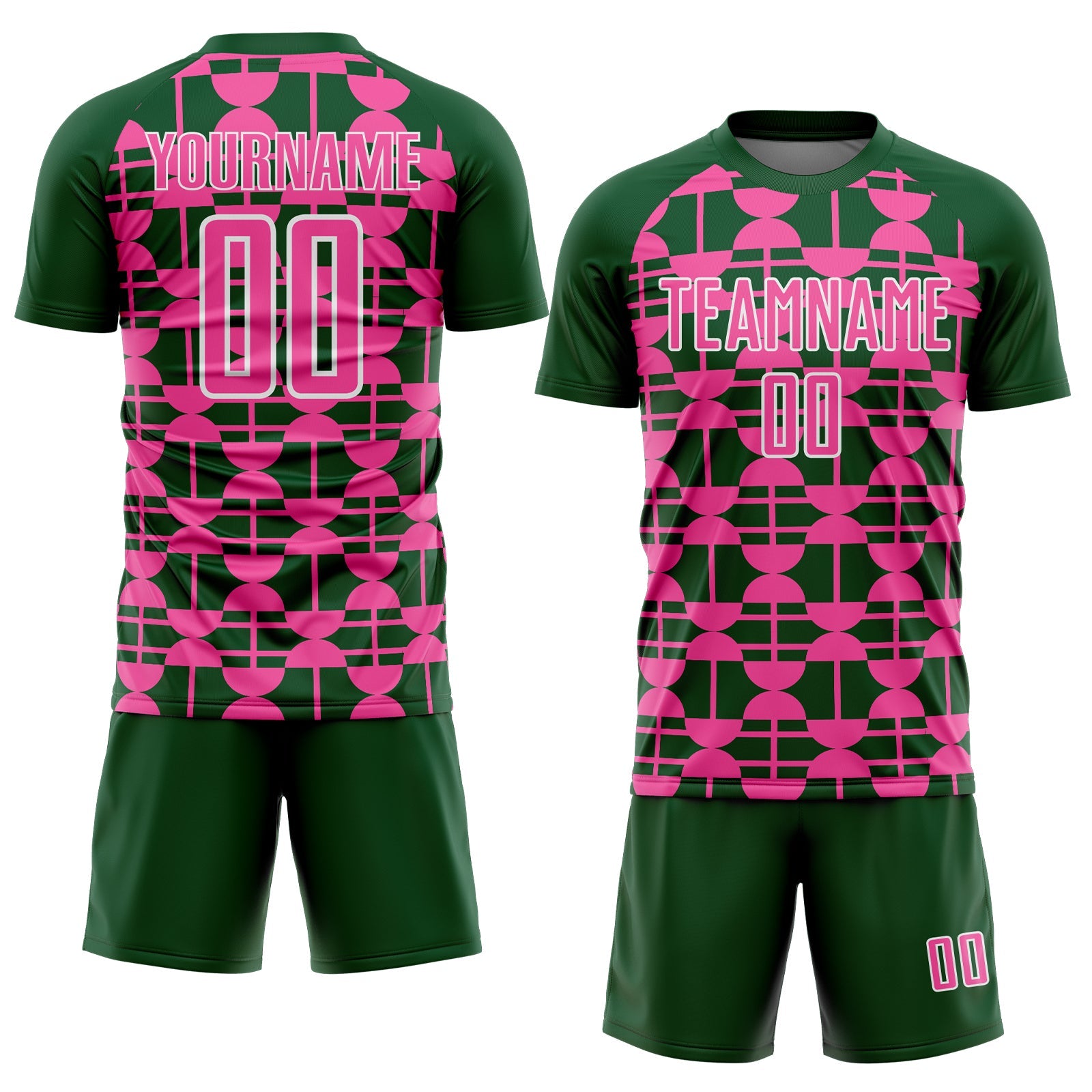 Custom Green Pink-White Geometric Shapes Sports Sublimation Soccer Uniform Jersey view 2