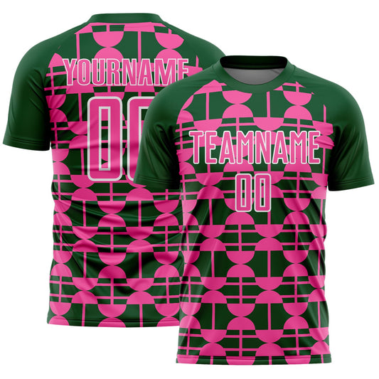 Custom Green Pink-White Geometric Shapes Sports Sublimation Soccer Uniform Jersey - Main View