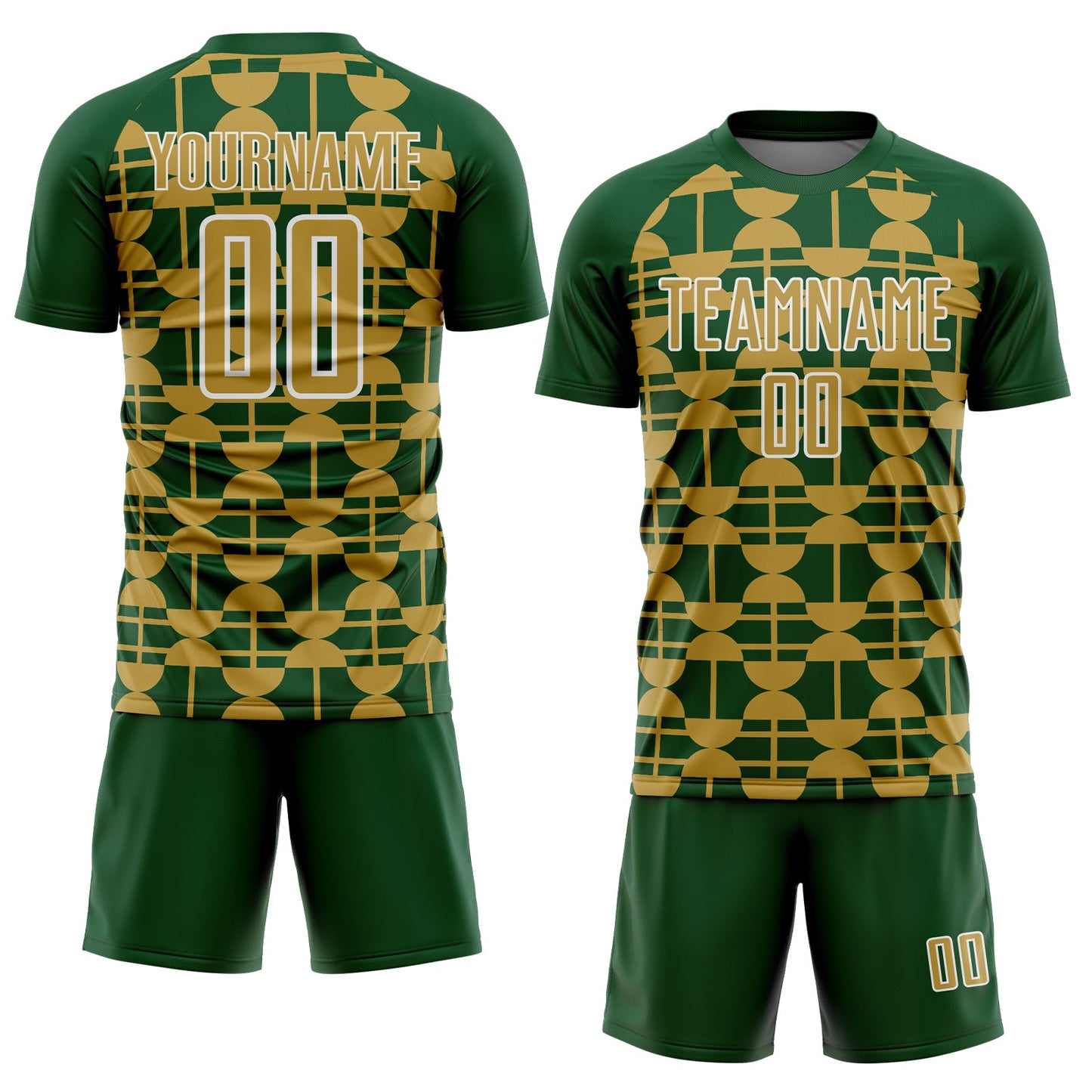 Custom Green Old Gold-White Geometric Shapes Sports Sublimation Soccer Uniform Jersey view 2