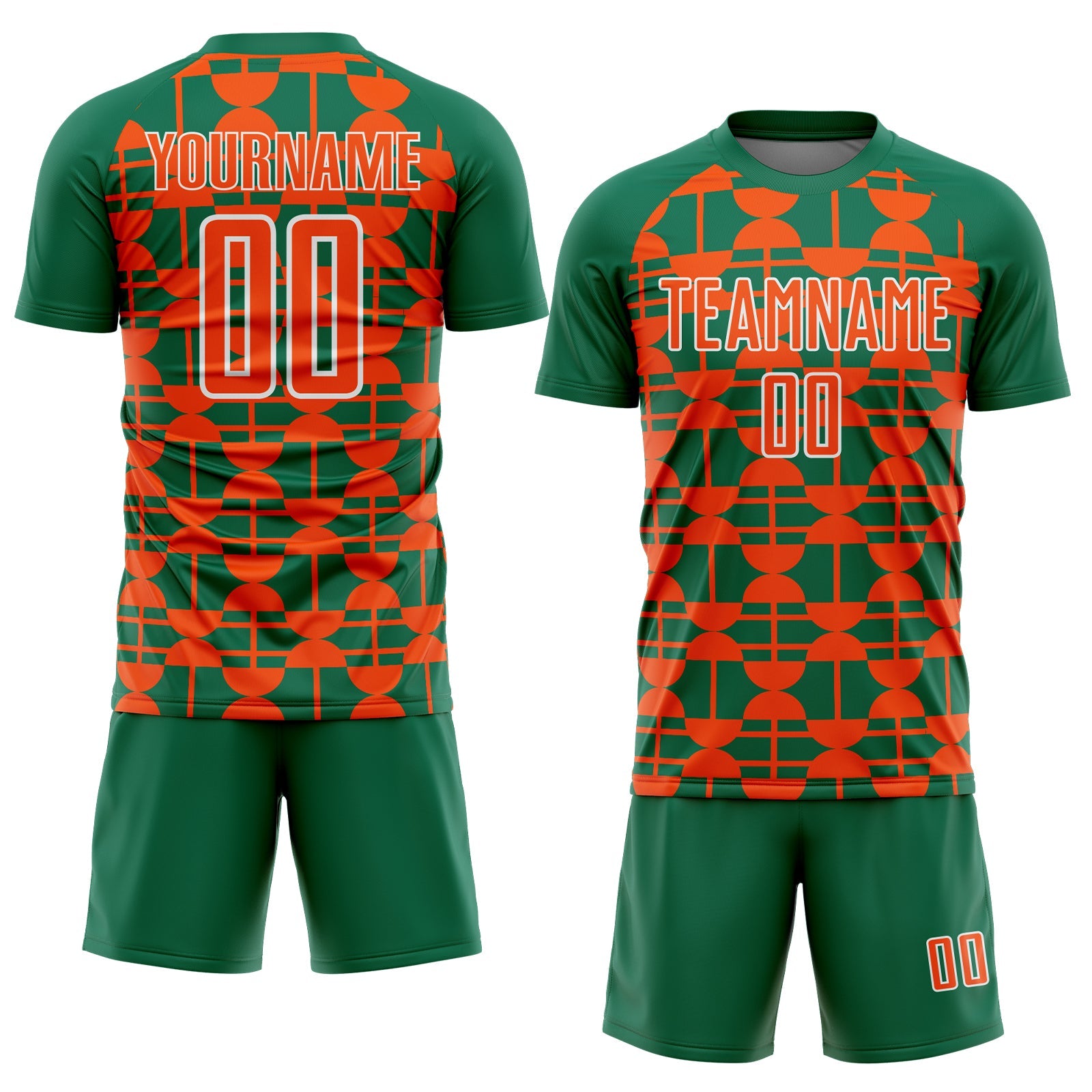 Custom Kelly Green Orange-White Geometric Shapes Sports Sublimation Soccer Uniform Jersey view 2
