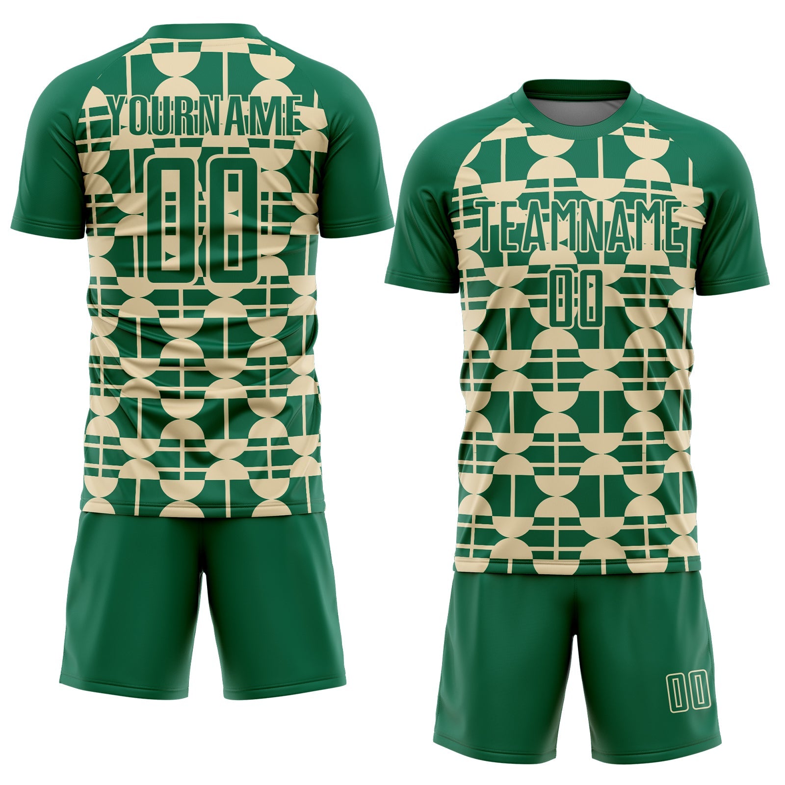 Custom Kelly Green Cream Geometric Shapes Sports Sublimation Soccer Uniform Jersey view 2