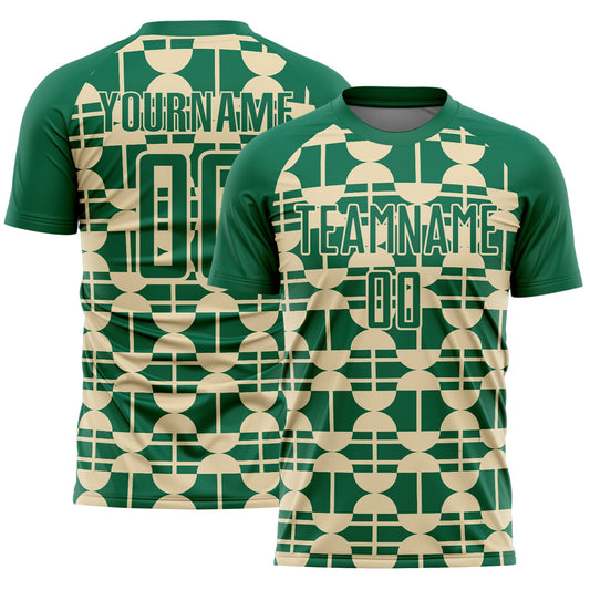 Custom Kelly Green Cream Geometric Shapes Sports Sublimation Soccer Uniform Jersey - Main View