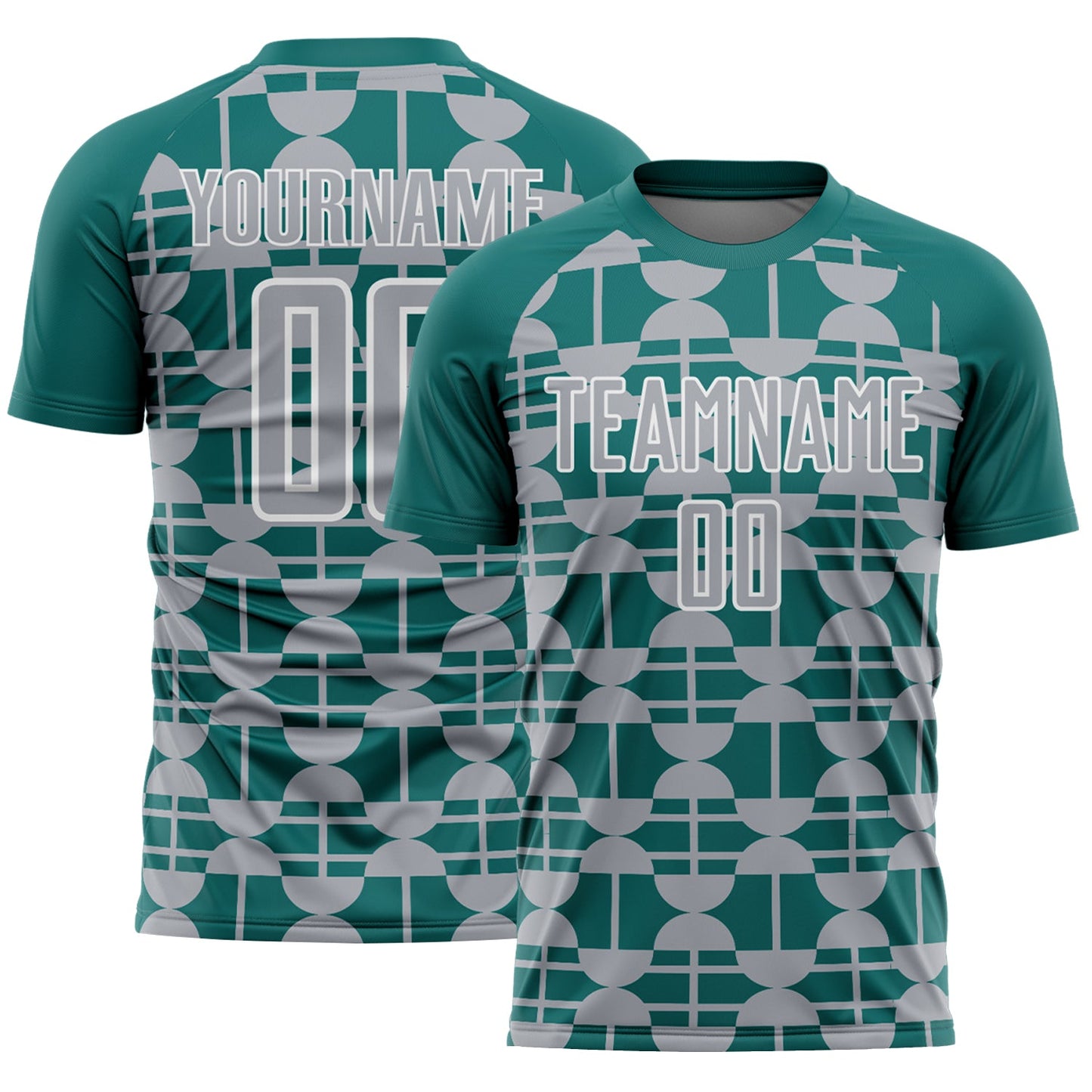 Custom Teal Gray-White Geometric Shapes Sports Sublimation Soccer Uniform Jersey - Main View