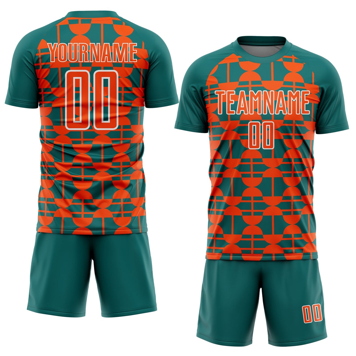Custom Teal Orange-White Geometric Shapes Sports Sublimation Soccer Uniform Jersey view 2