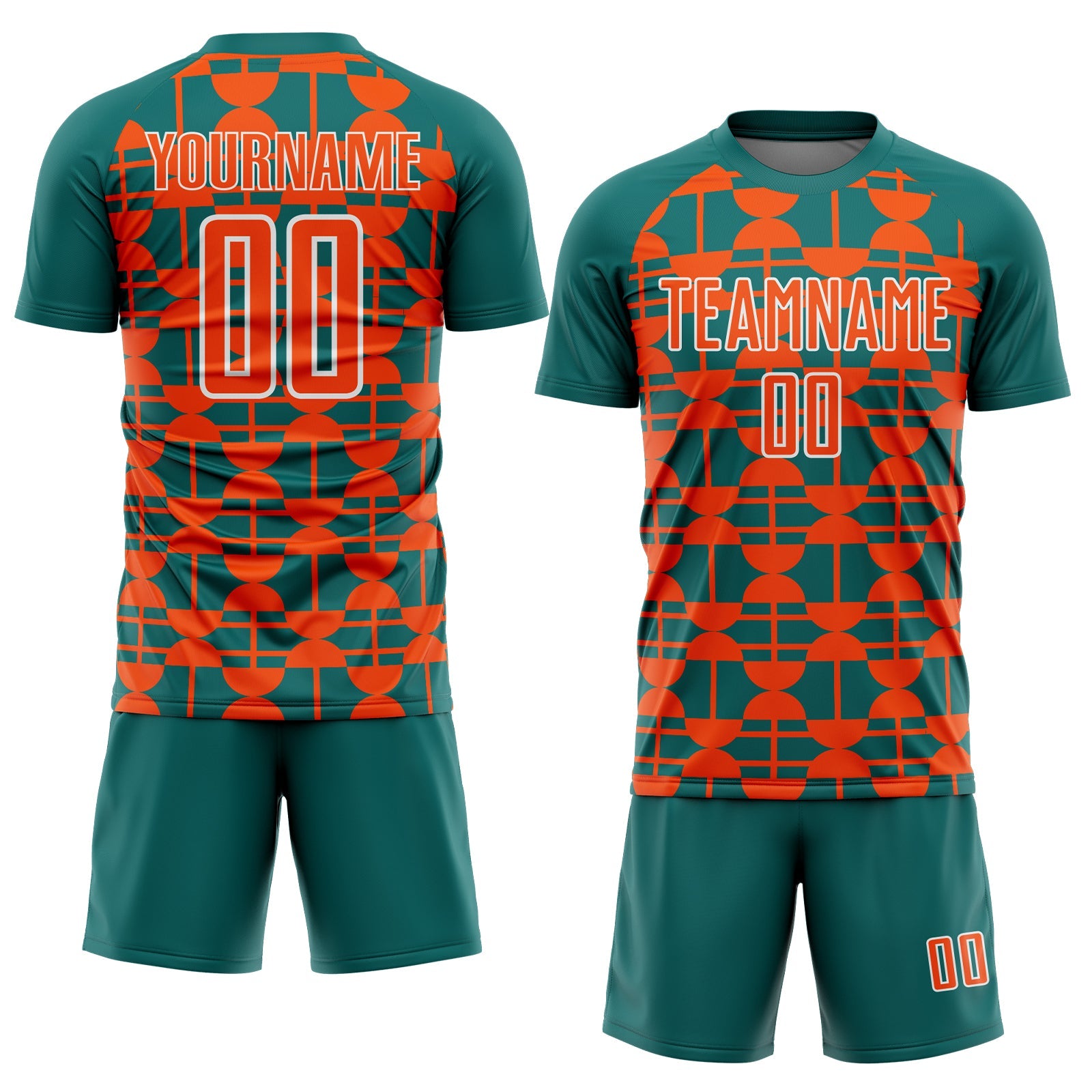 Custom Teal Orange-White Geometric Shapes Sports Sublimation Soccer Uniform Jersey view 2
