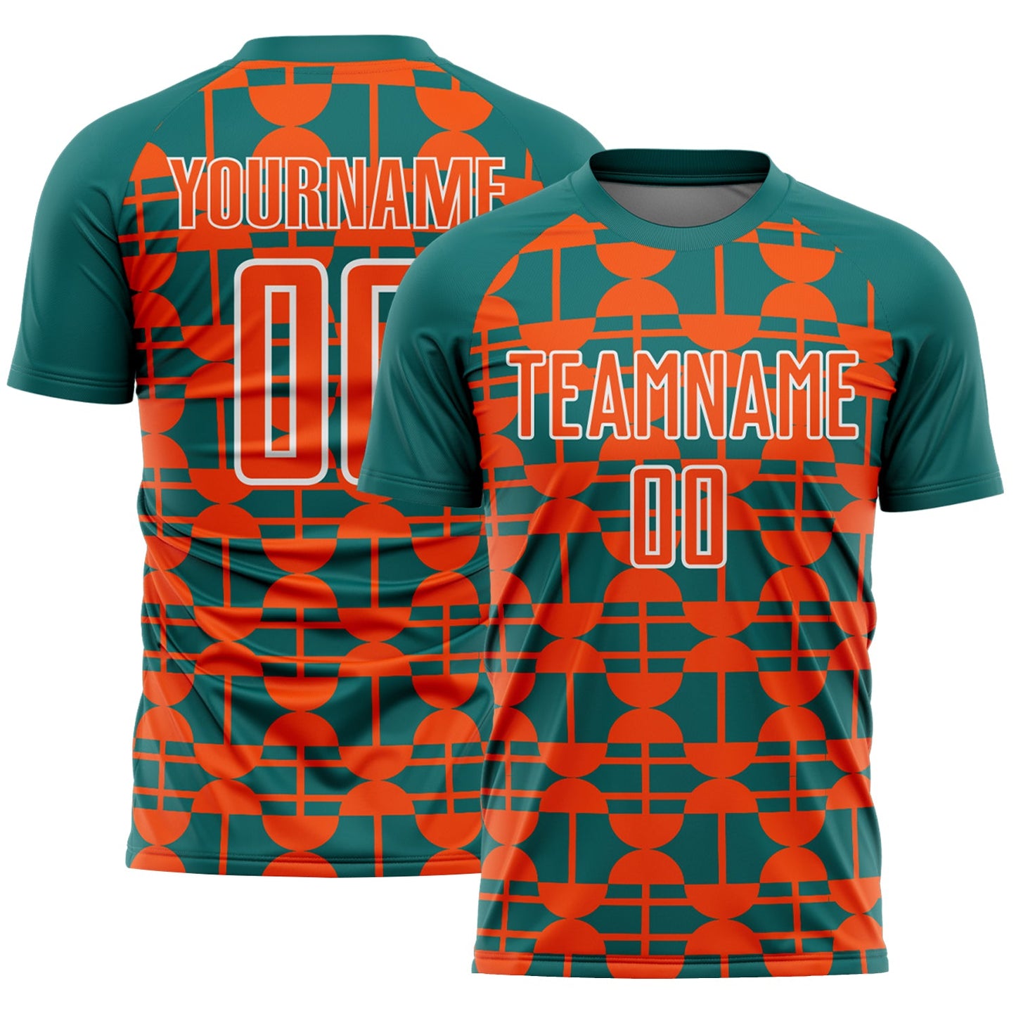 Custom Teal Orange-White Geometric Shapes Sports Sublimation Soccer Uniform Jersey - Main View