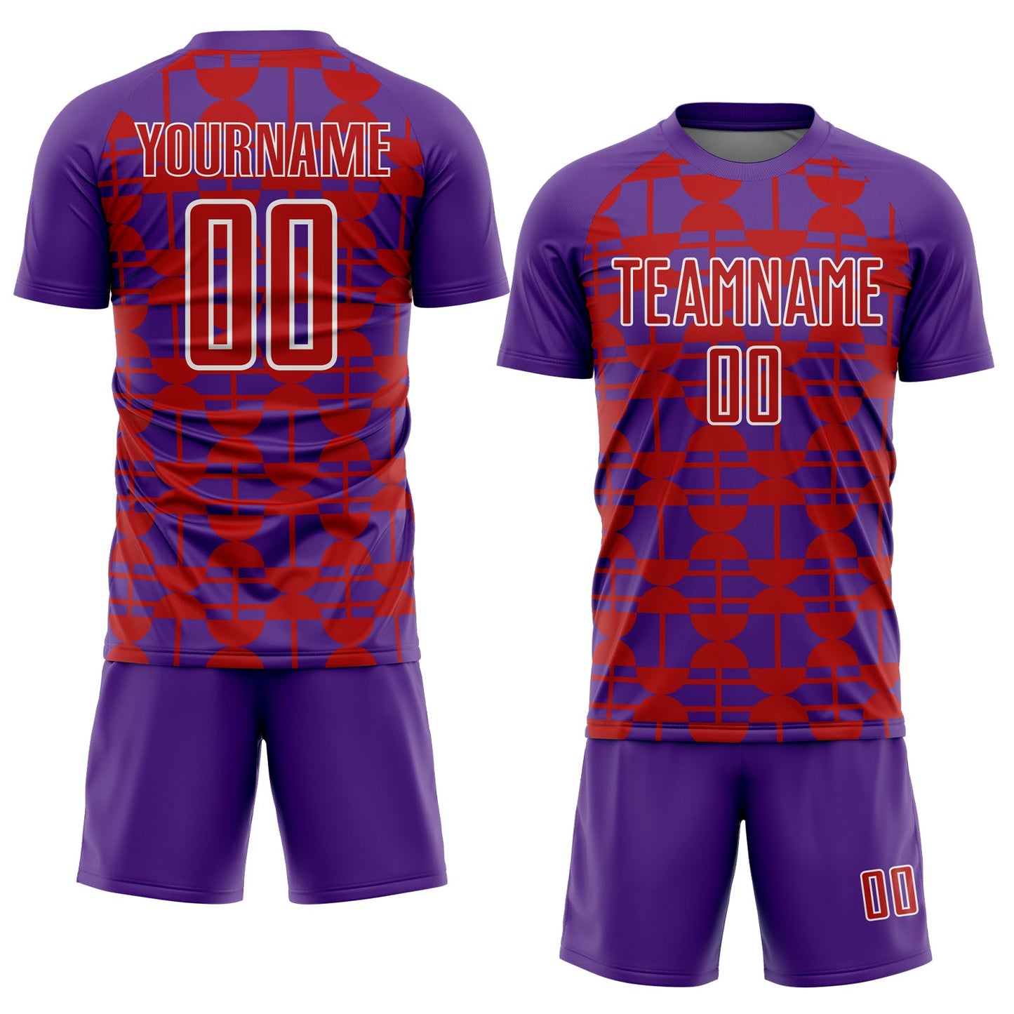 Custom Purple Red-White Geometric Shapes Sports Sublimation Soccer Uniform Jersey view 2