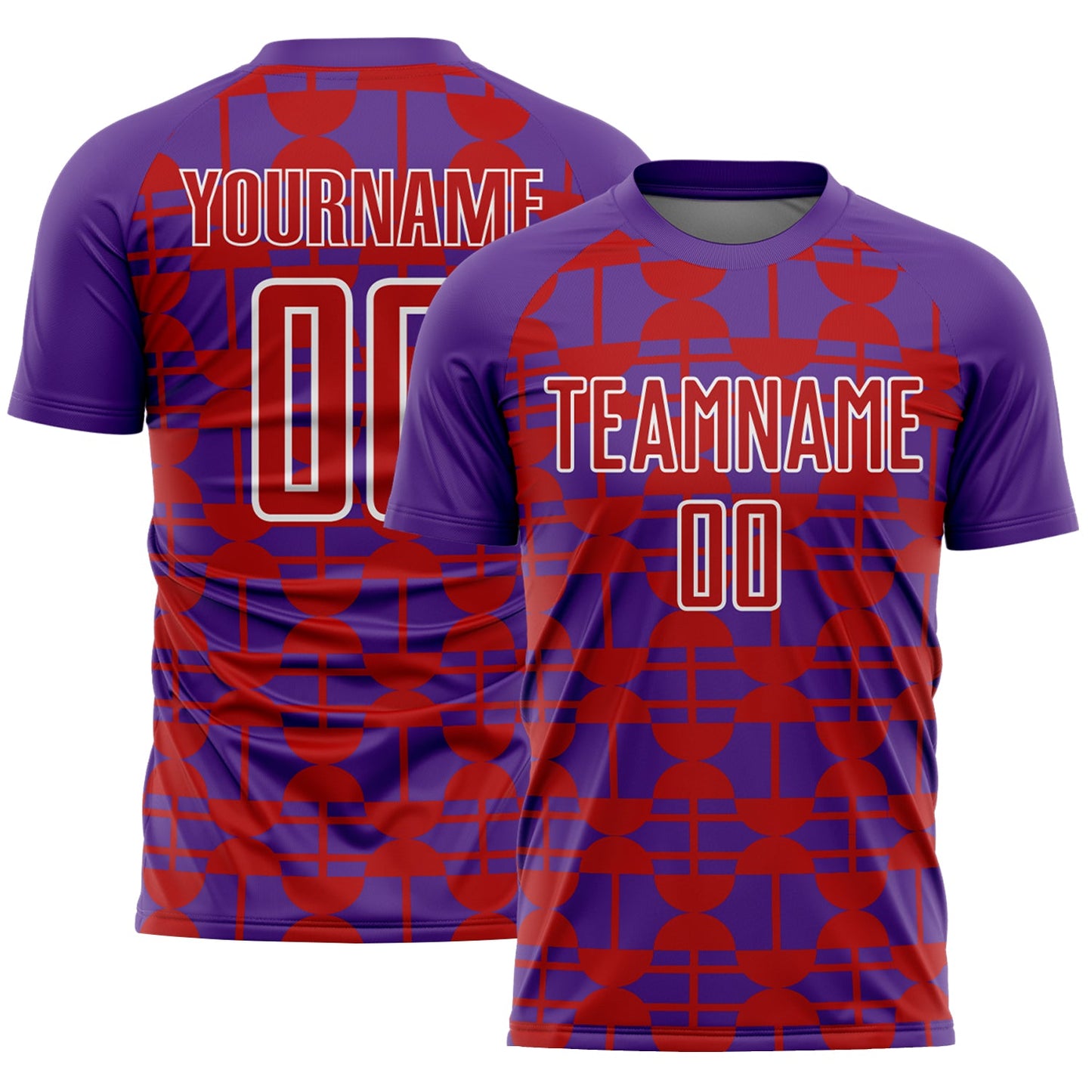 Custom Purple Red-White Geometric Shapes Sports Sublimation Soccer Uniform Jersey - Main View