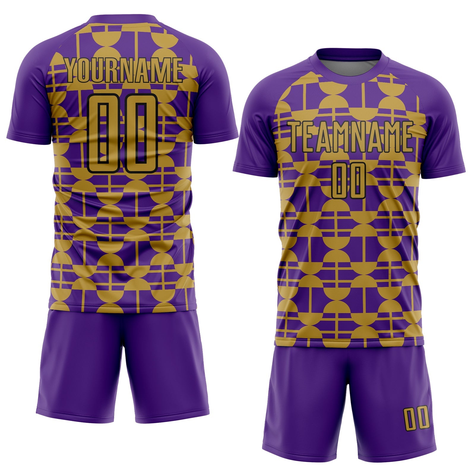 Custom Purple Old Gold-Black Geometric Shapes Sports Sublimation Soccer Uniform Jersey view 2