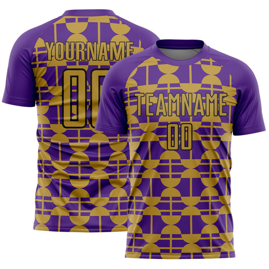 Custom Purple Old Gold-Black Geometric Shapes Sports Sublimation Soccer Uniform Jersey - Main View