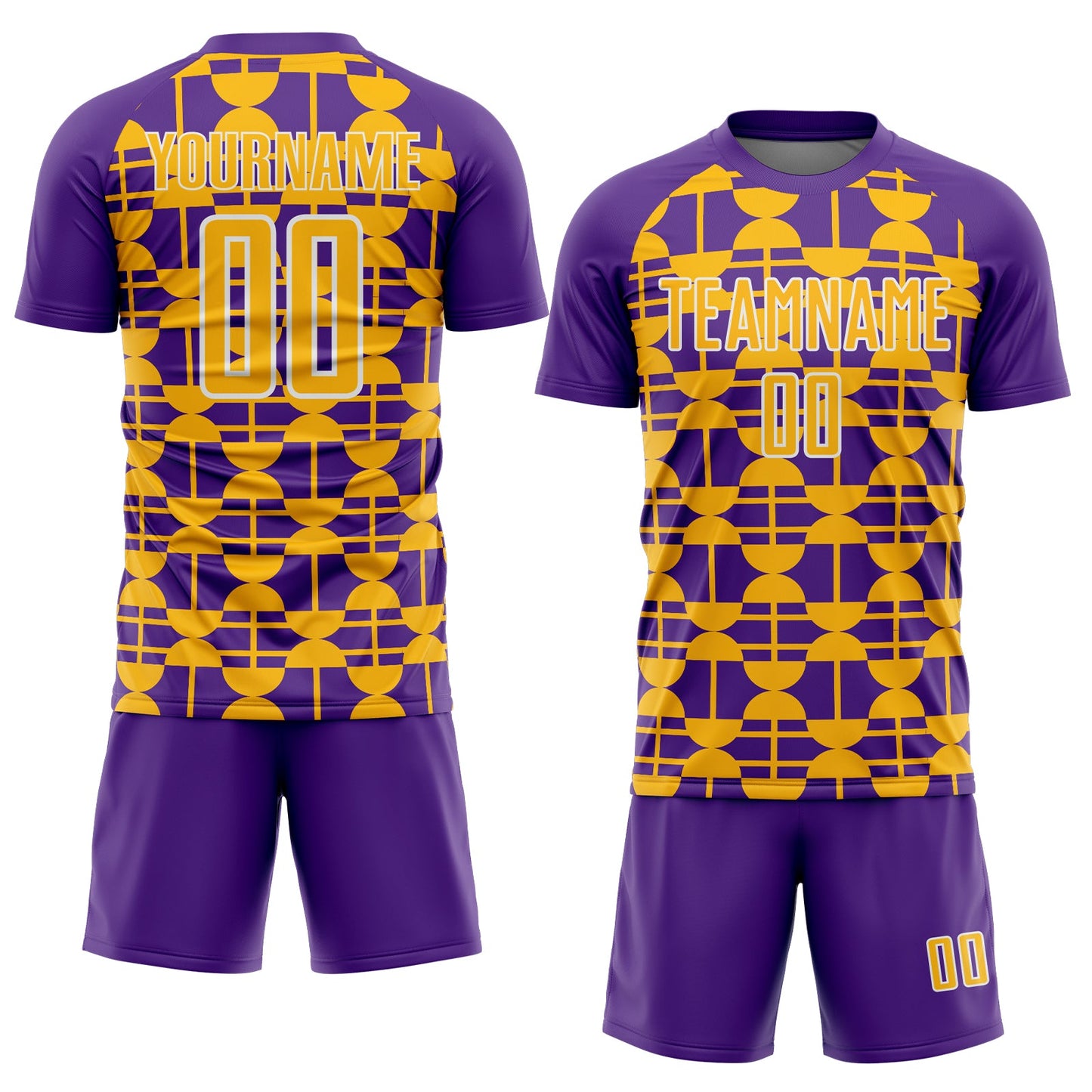 Custom Purple Gold-White Geometric Shapes Sports Sublimation Soccer Uniform Jersey view 2