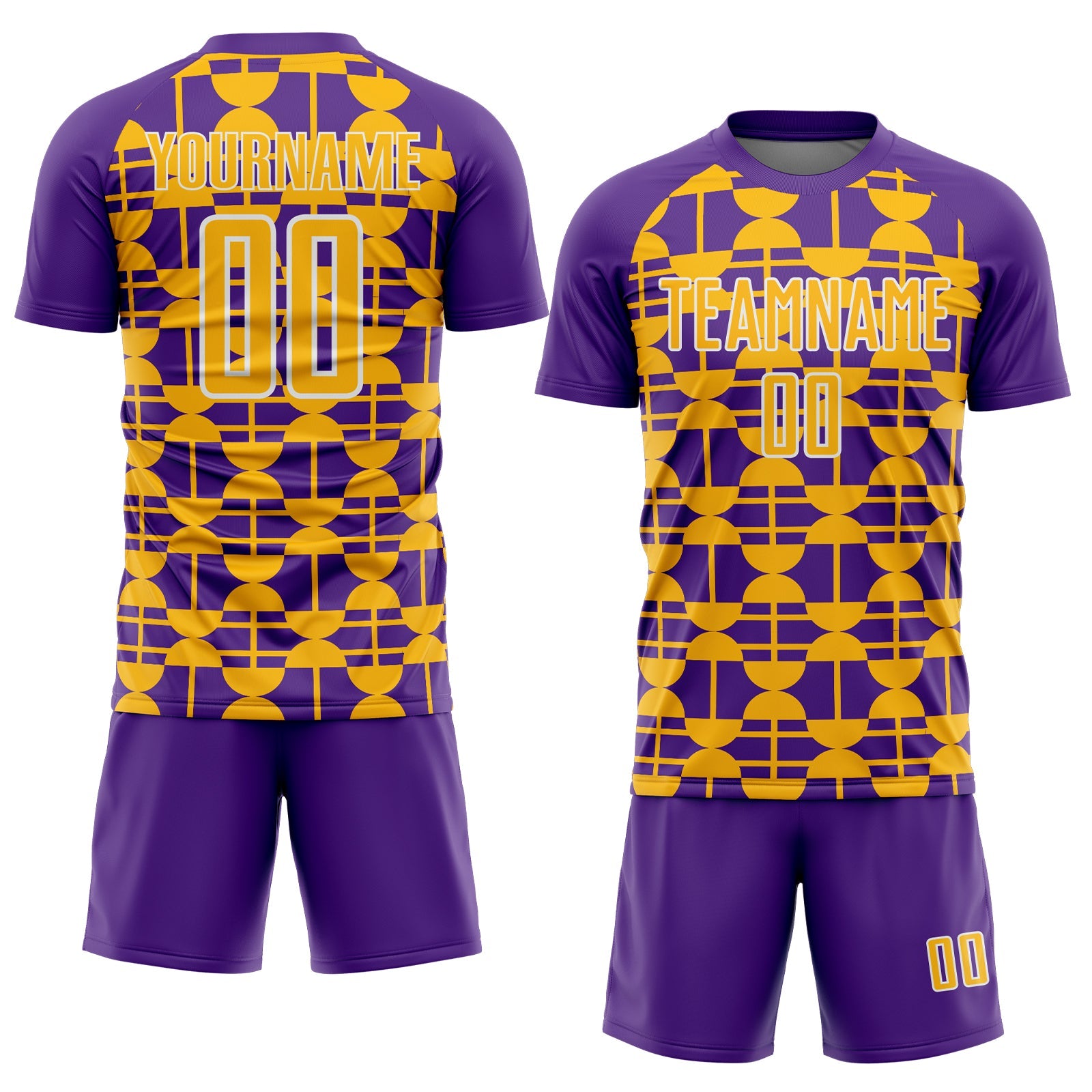 Custom Purple Gold-White Geometric Shapes Sports Sublimation Soccer Uniform Jersey view 2