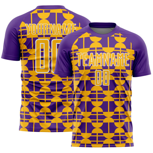 Custom Purple Gold-White Geometric Shapes Sports Sublimation Soccer Uniform Jersey - Main View