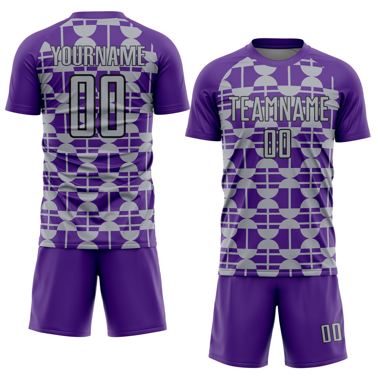 Custom Purple Gray-Black Geometric Shapes Sports Sublimation Soccer Uniform Jersey view 2