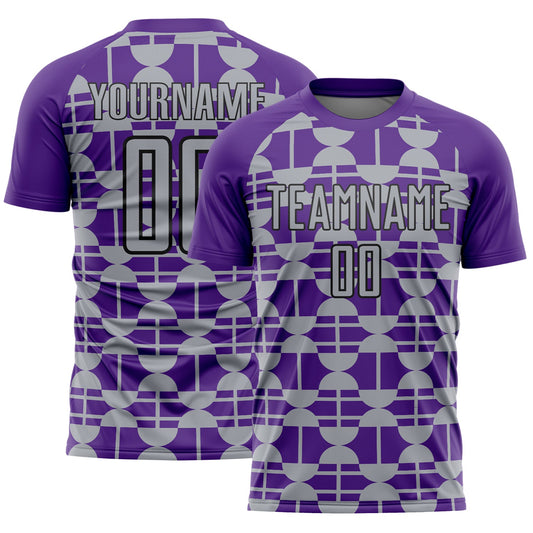 Custom Purple Gray-Black Geometric Shapes Sports Sublimation Soccer Uniform Jersey - Main View
