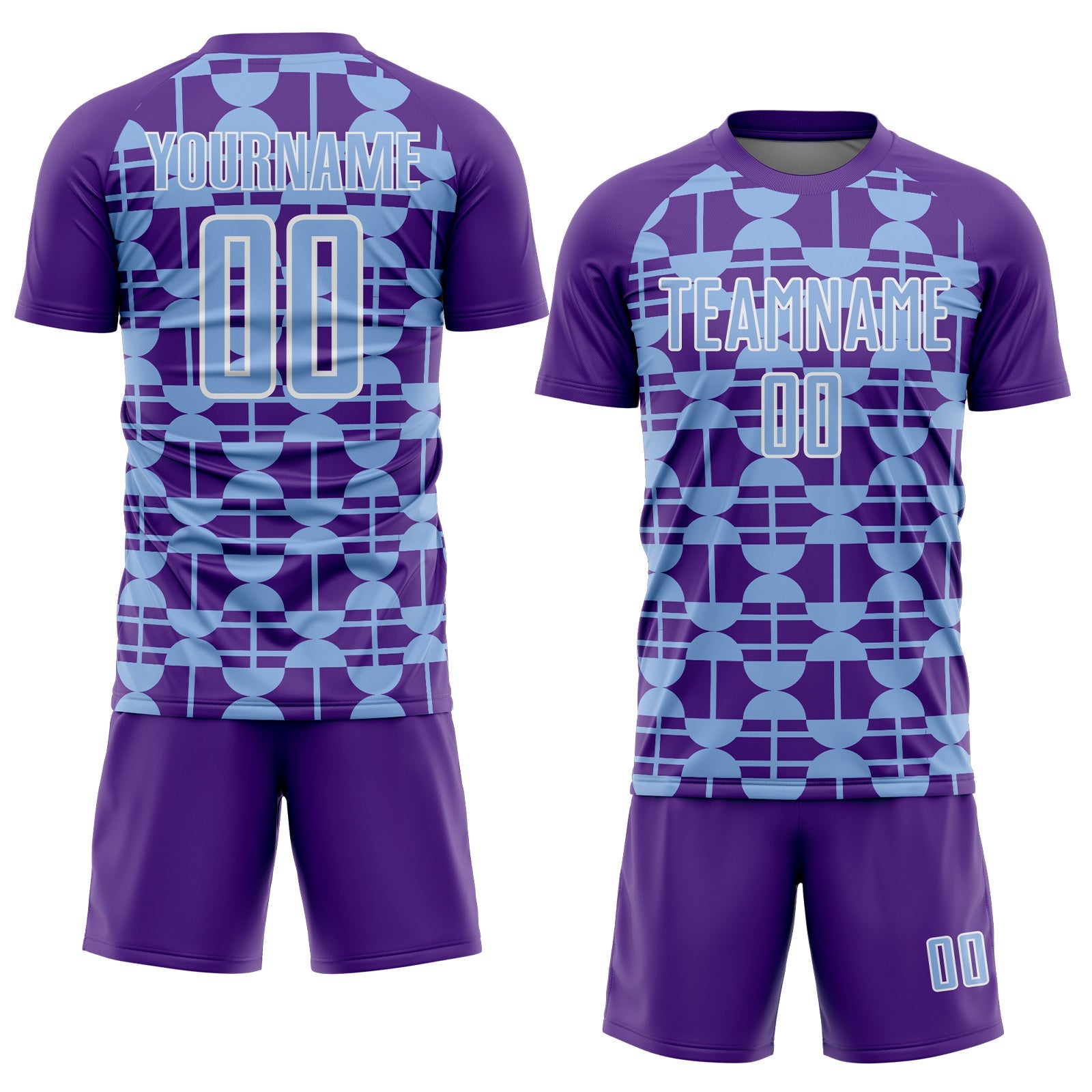 Custom Purple Light Blue-White Geometric Shapes Sports Sublimation Soccer Uniform Jersey view 2