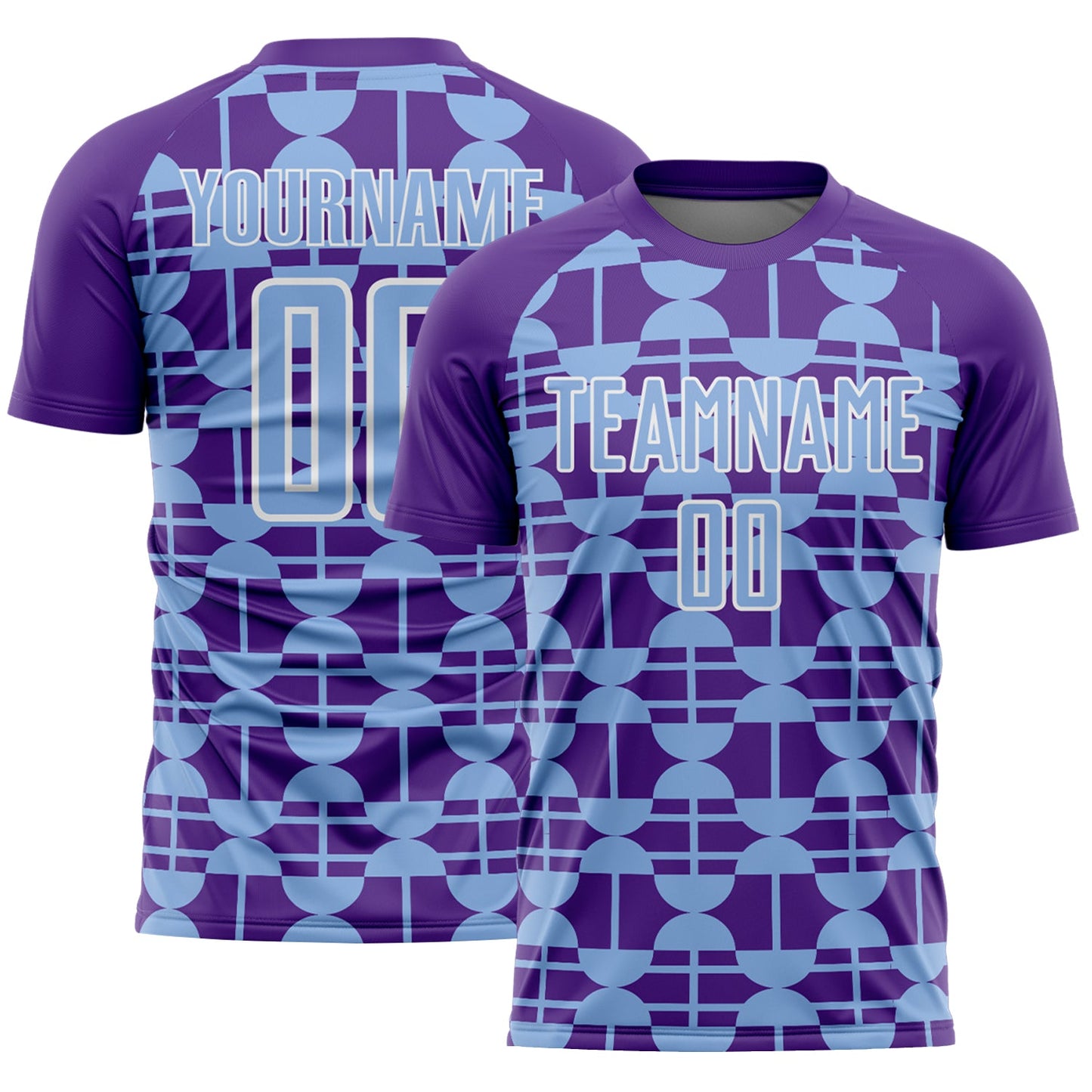 Custom Purple Light Blue-White Geometric Shapes Sports Sublimation Soccer Uniform Jersey - Main View