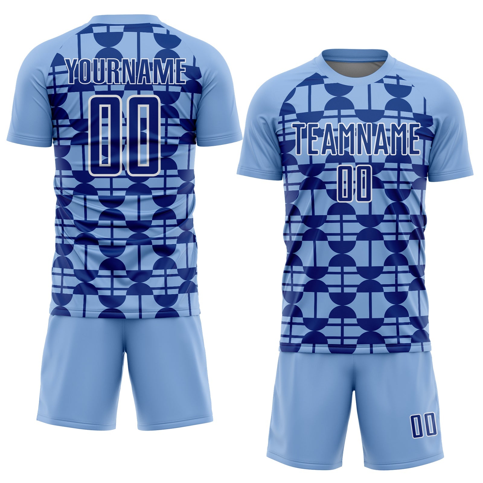 Custom Light Blue Royal-White Geometric Shapes Sports Sublimation Soccer Uniform Jersey view 2