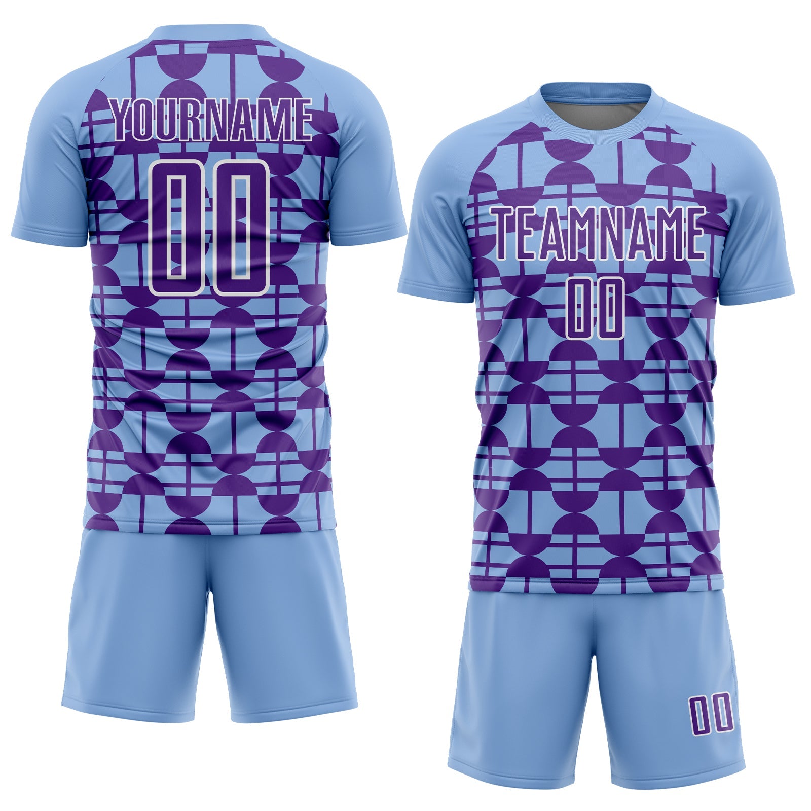 Custom Light Blue Purple-White Geometric Shapes Sports Sublimation Soccer Uniform Jersey view 2