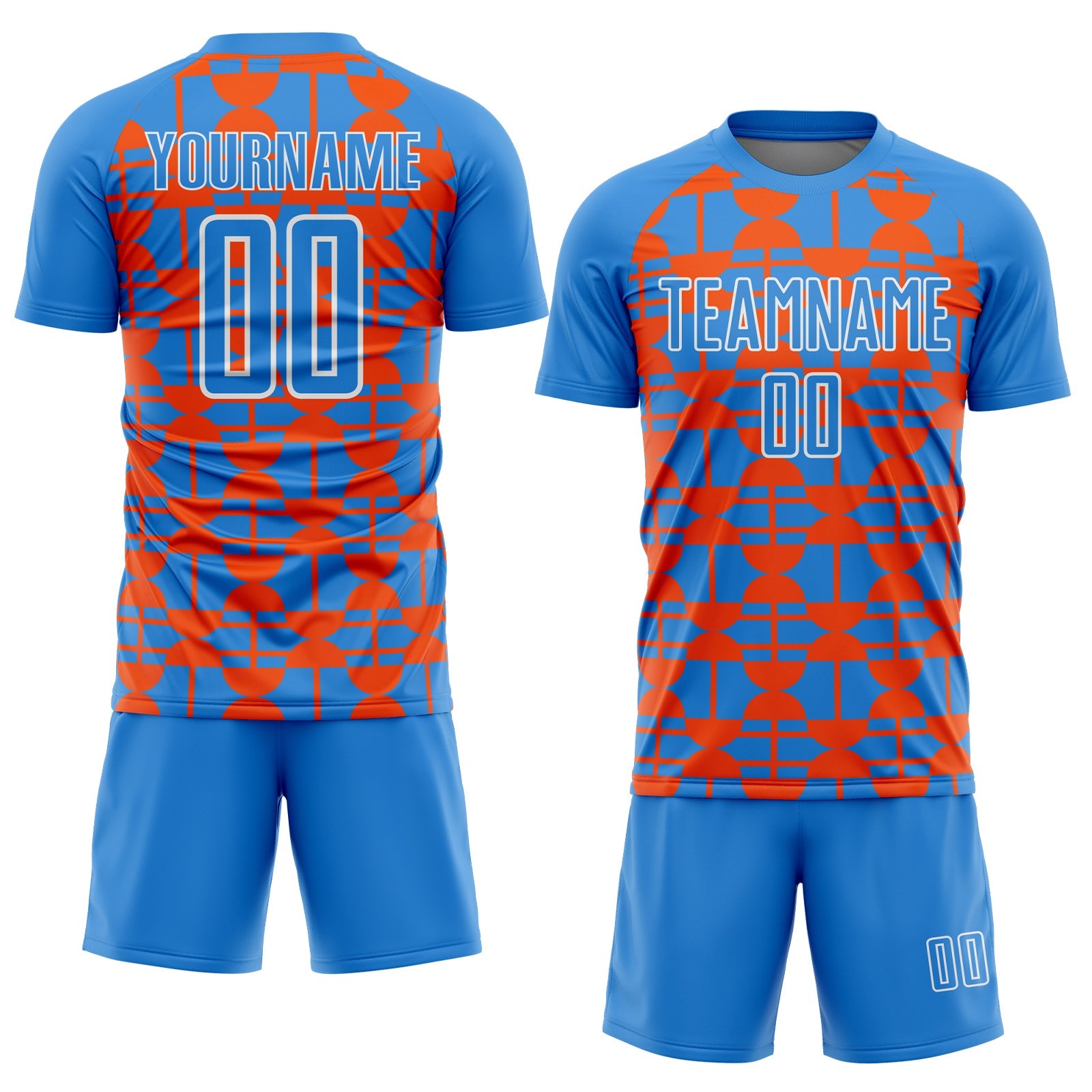 Custom Powder Blue Orange-White Geometric Shapes Sports Sublimation Soccer Uniform Jersey view 2