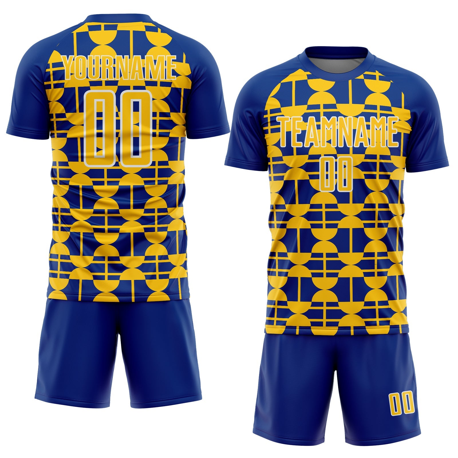 Custom Royal Yellow-White Geometric Shapes Sports Sublimation Soccer Uniform Jersey view 2